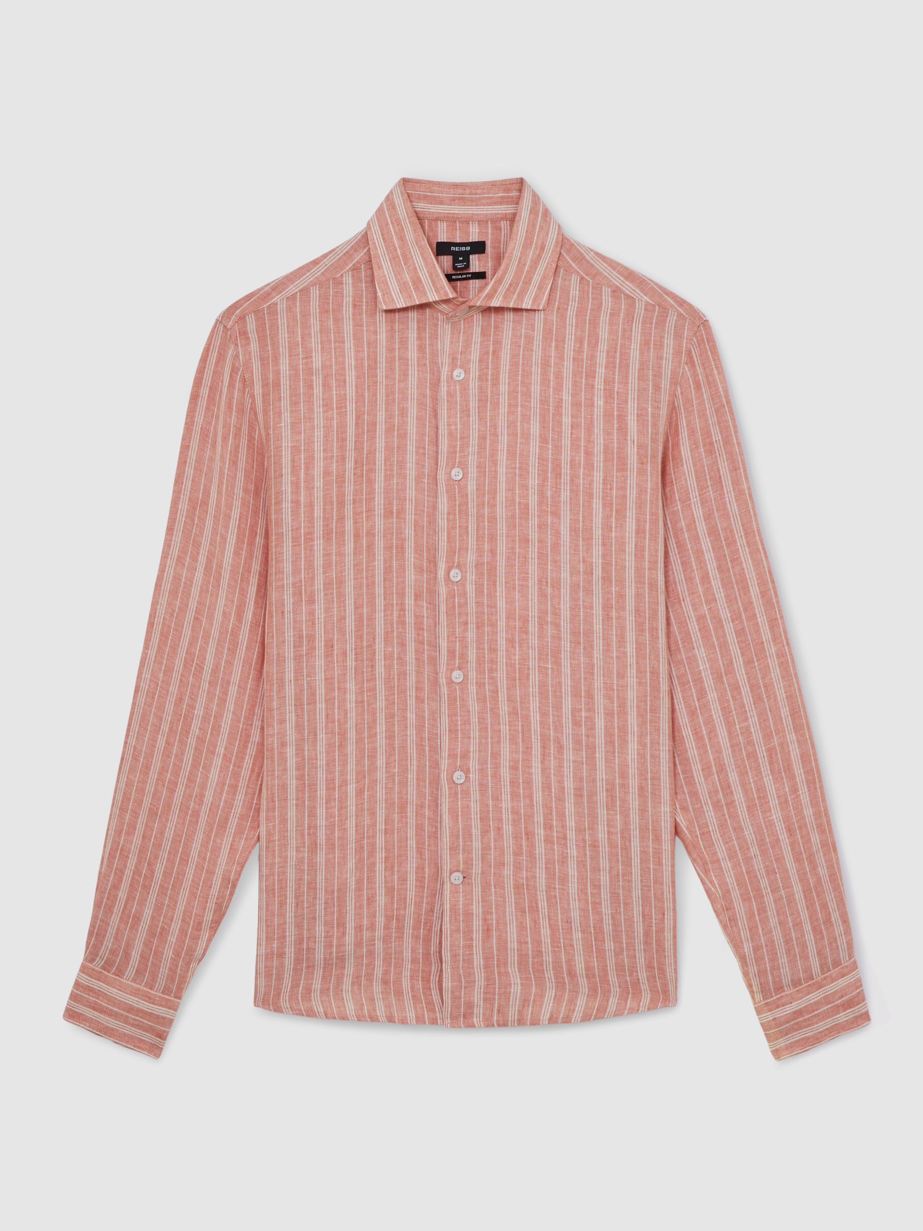 Linen Striped Long Sleeve Shirt in Pink Rose/White Bengal Stripe - Image 2 of 8