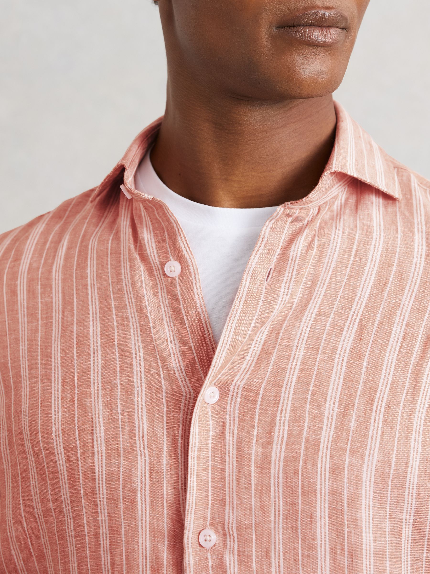 Linen Striped Long Sleeve Shirt in Pink Rose/White Bengal Stripe - Image 3 of 8