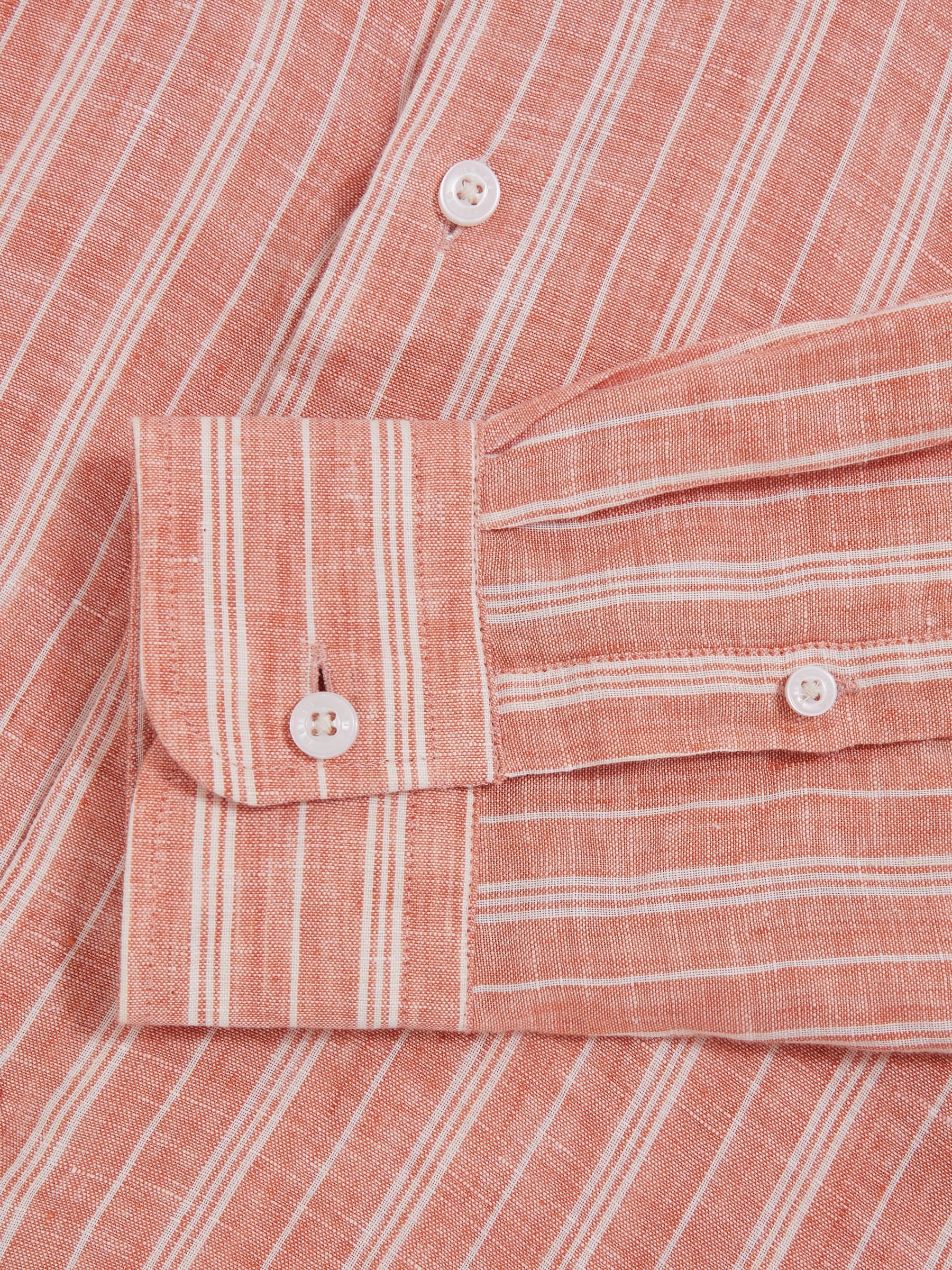 Linen Striped Long Sleeve Shirt in Pink Rose/White Bengal Stripe - Image 6 of 8