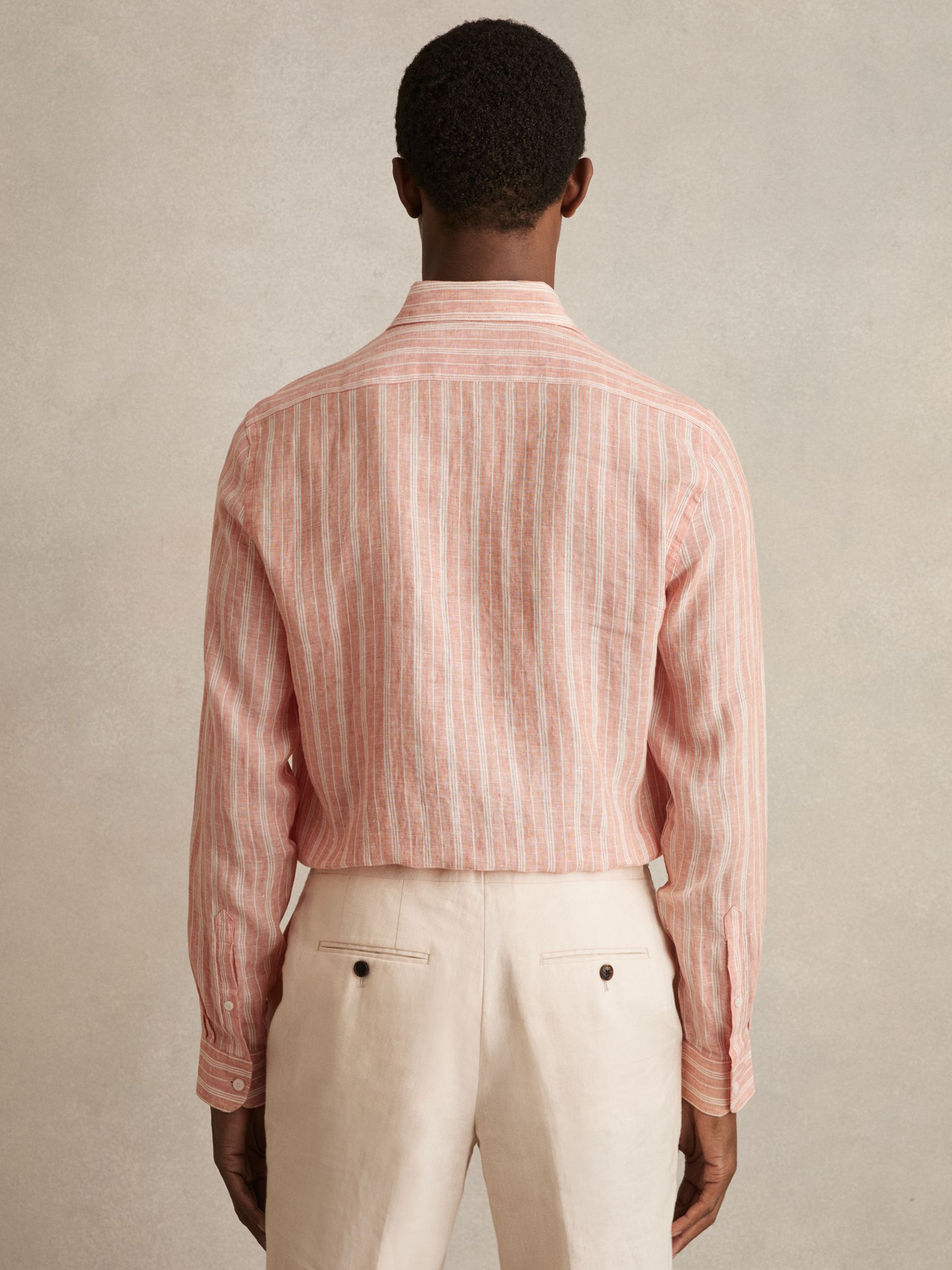 Linen Striped Long Sleeve Shirt in Pink Rose/White Bengal Stripe - Image 7 of 8