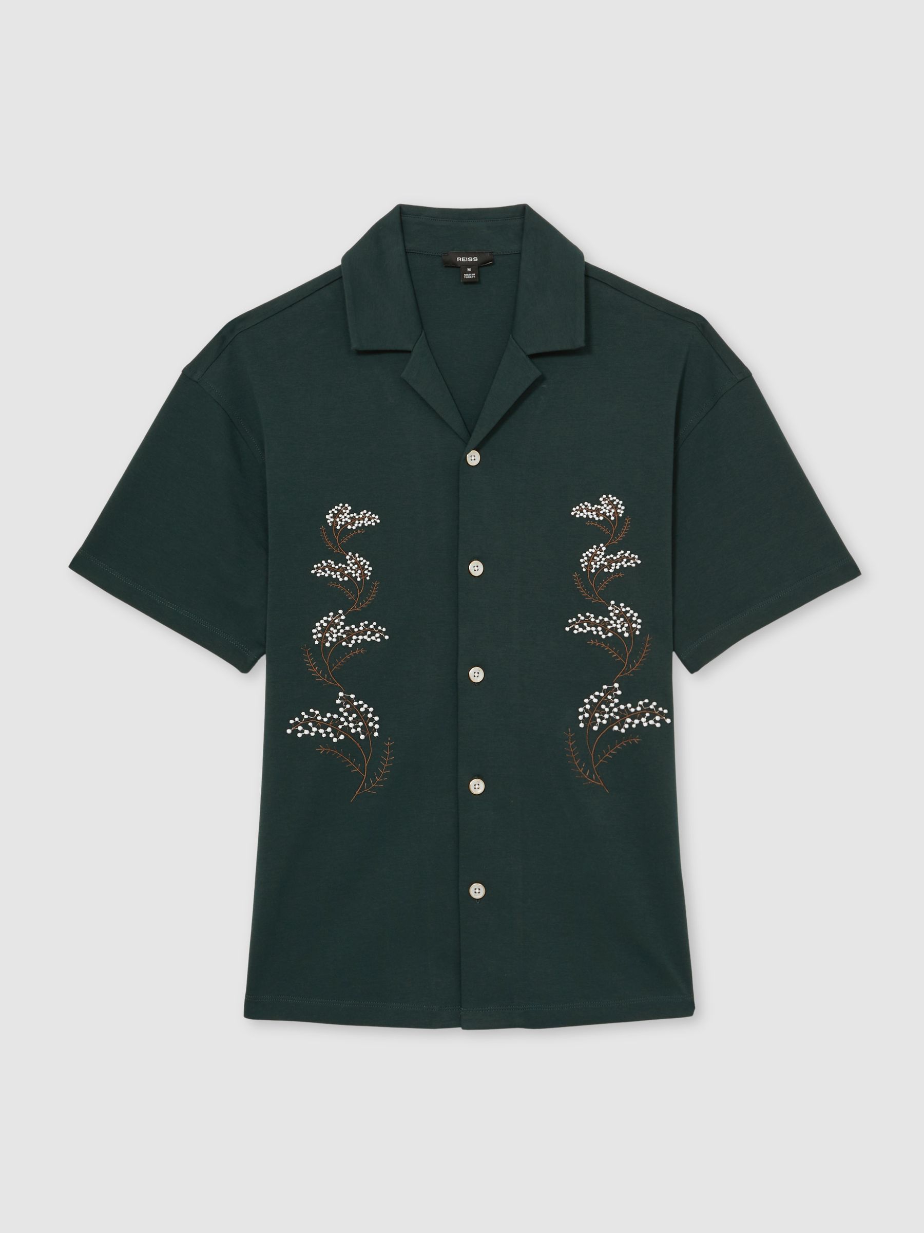 Cotton Floral Embroidered Shirt in Dark Green - Image 2 of 6