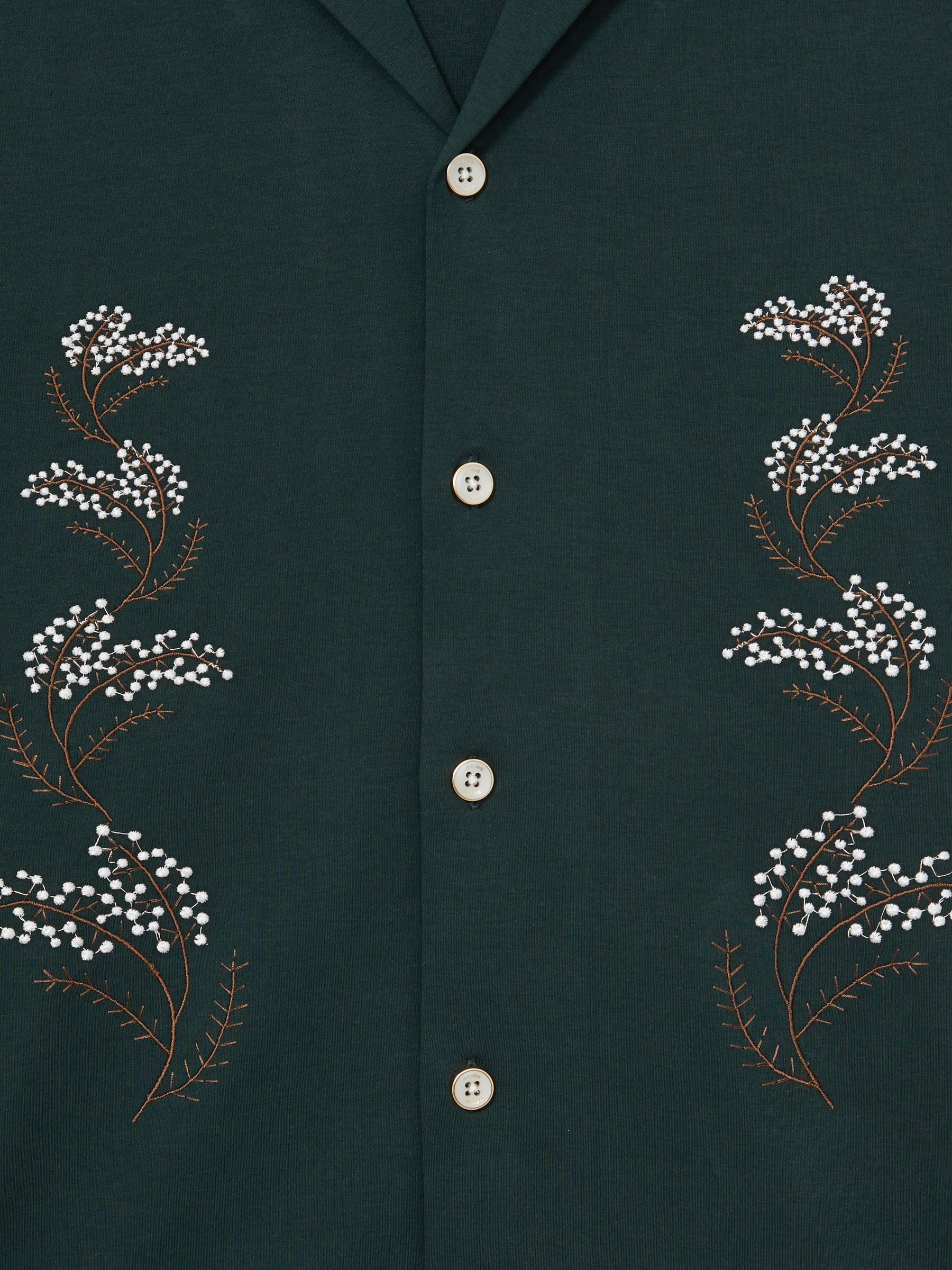 Cotton Floral Embroidered Shirt in Dark Green - Image 6 of 6