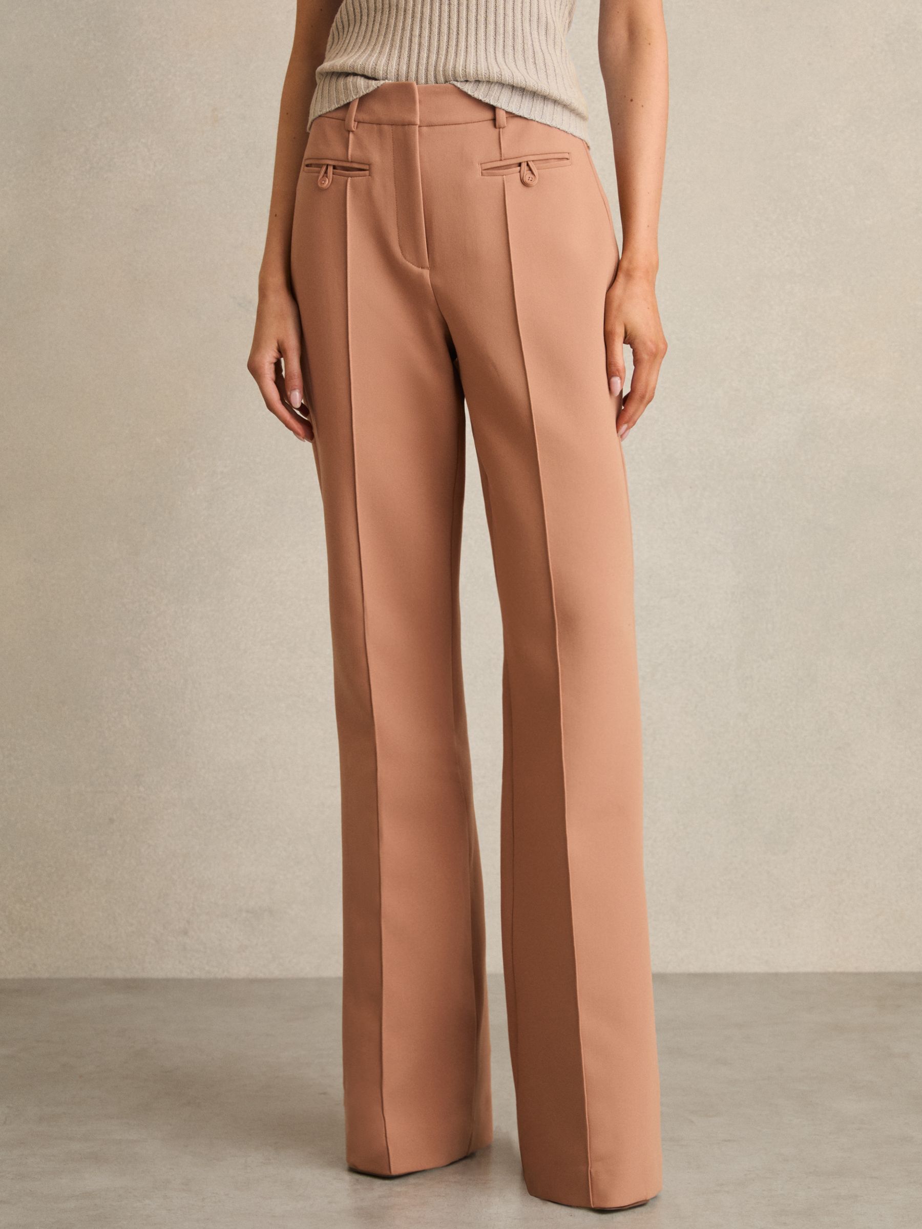 Petite Welt Pocket Flared Trousers in Tan - Image 4 of 7