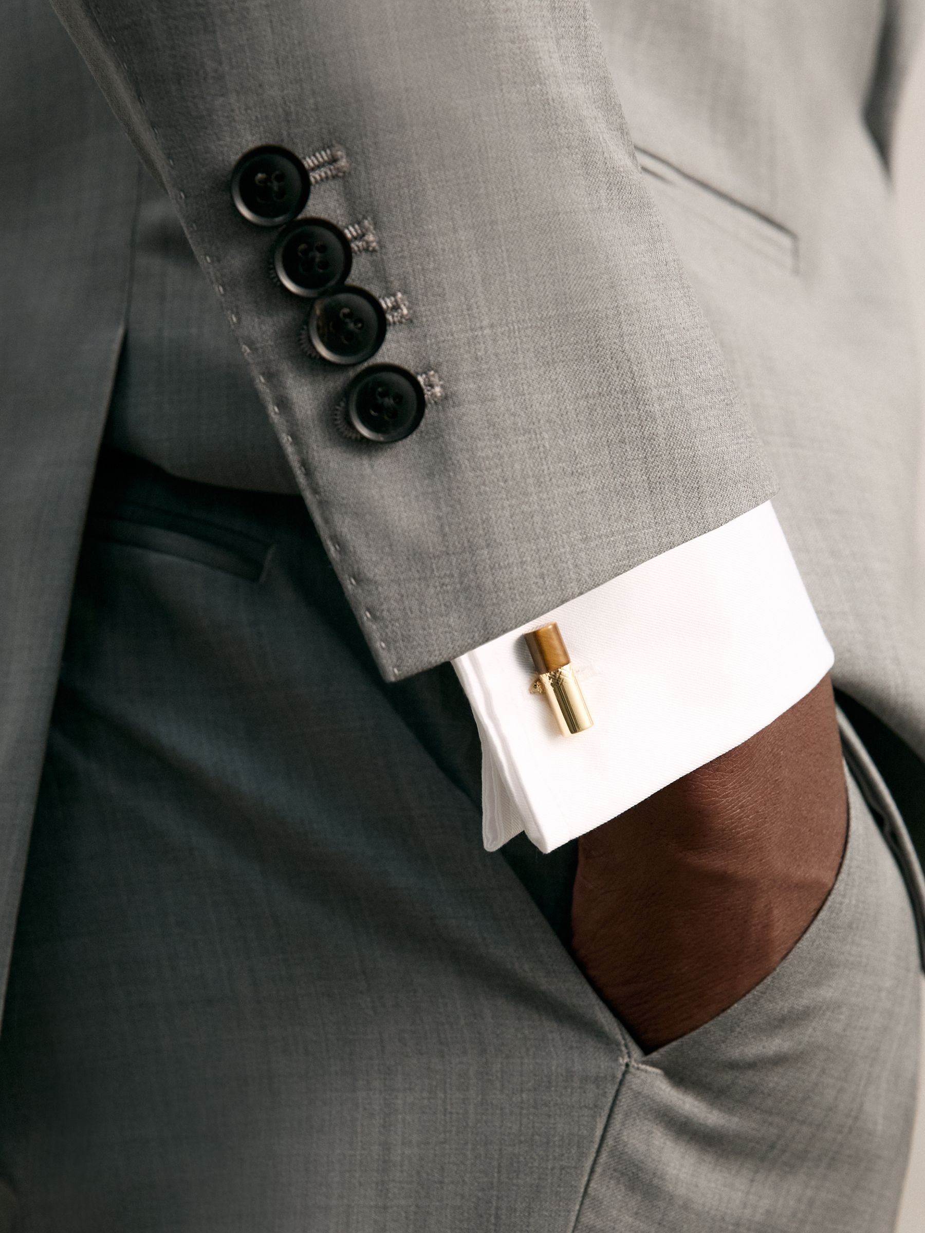 Stone Insert Barrel Cufflinks in Gold/Tortoiseshell - Image 2 of 4