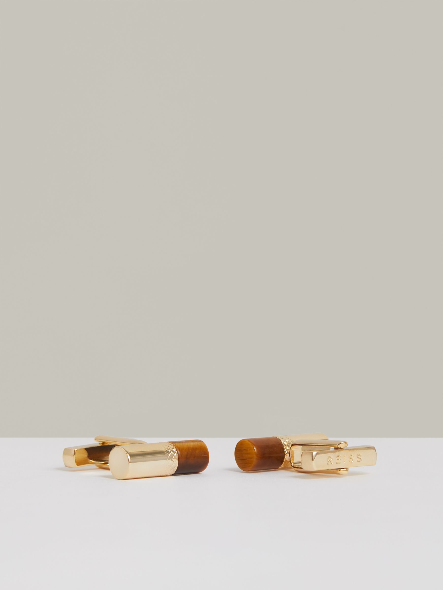 Stone Insert Barrel Cufflinks in Gold/Tortoiseshell - Image 3 of 4