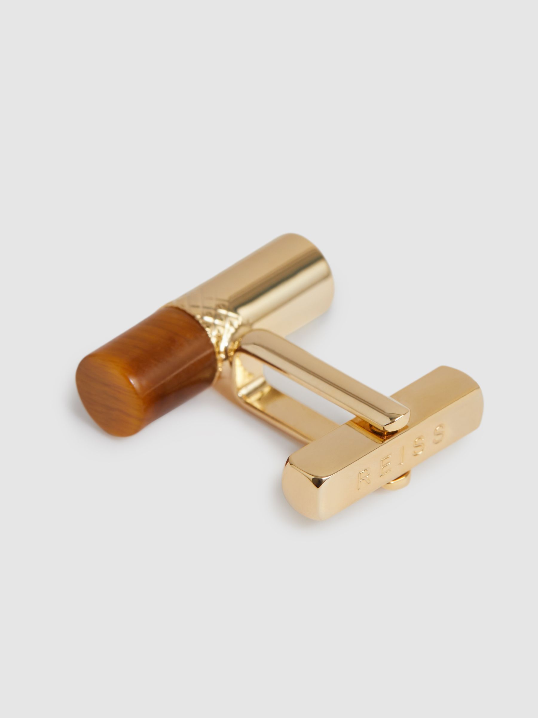 Stone Insert Barrel Cufflinks in Gold/Tortoiseshell - Image 4 of 4
