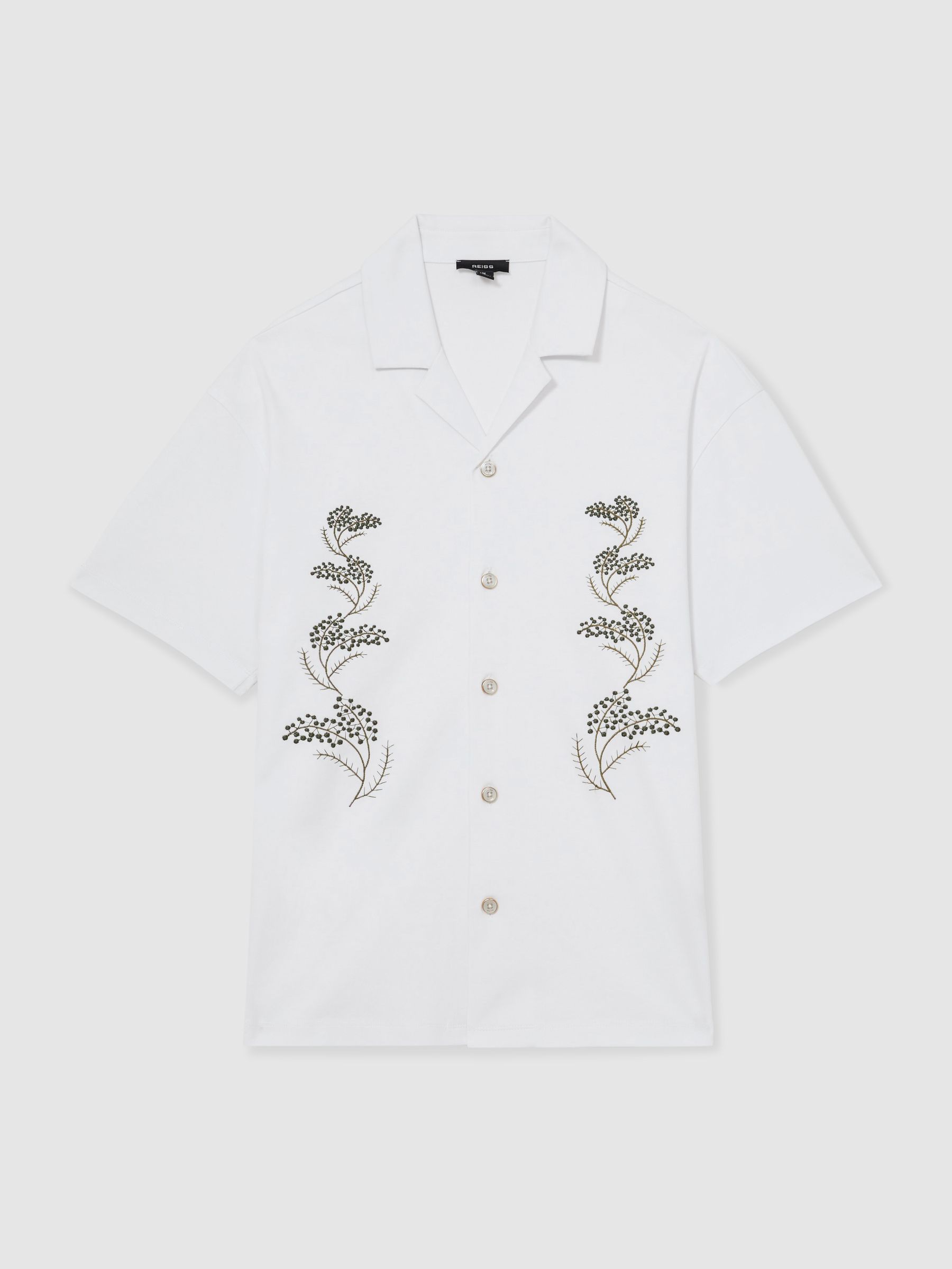 Cotton Floral Embroidered Shirt in White - Image 2 of 6