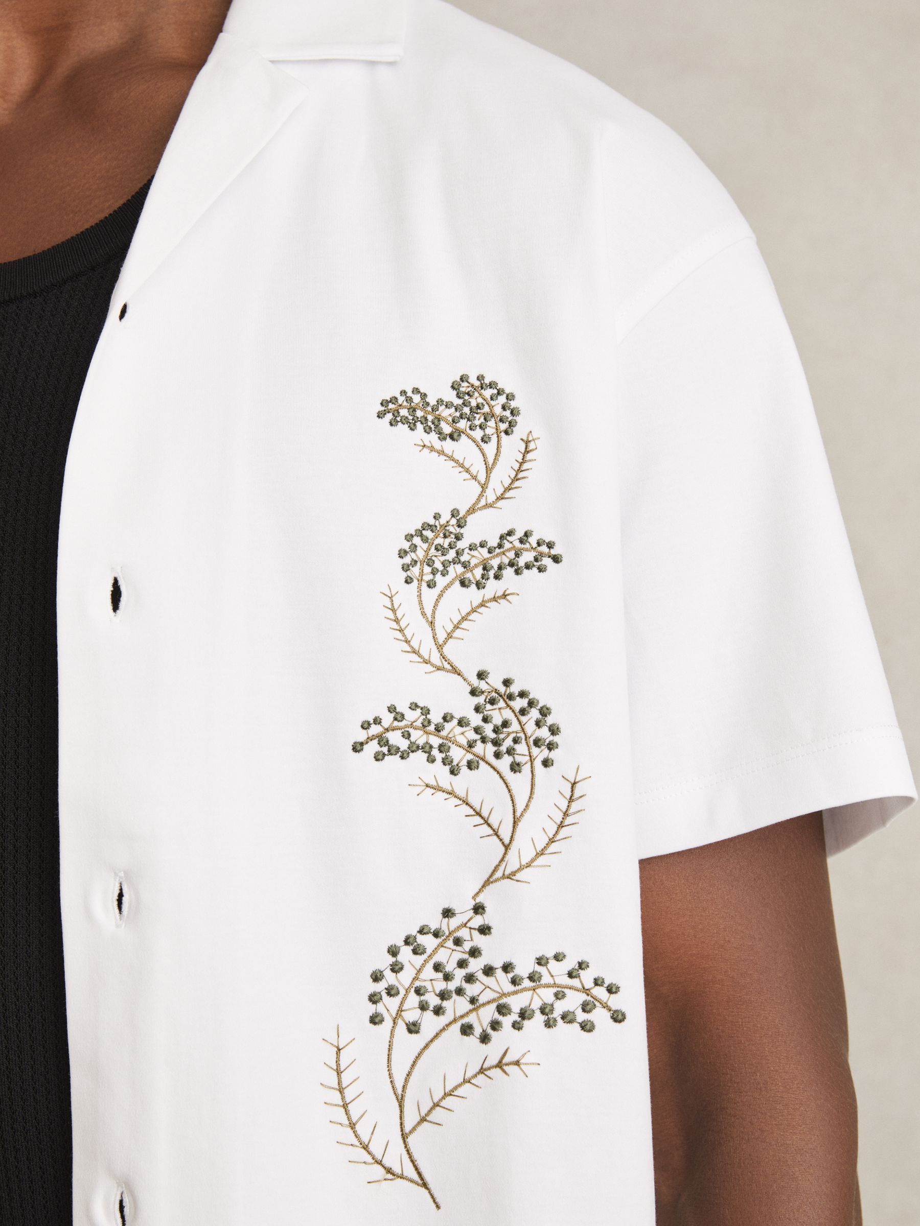 Cotton Floral Embroidered Shirt in White - Image 4 of 6