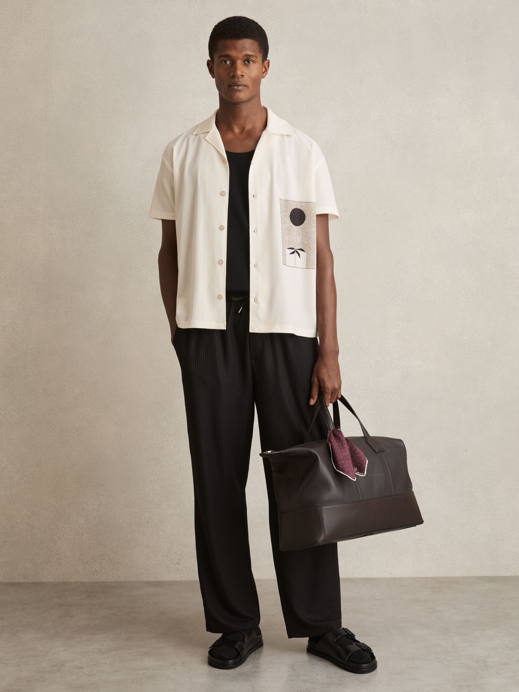 Graphic Print Cuban-Collar Shirt in White - Image 3 of 6