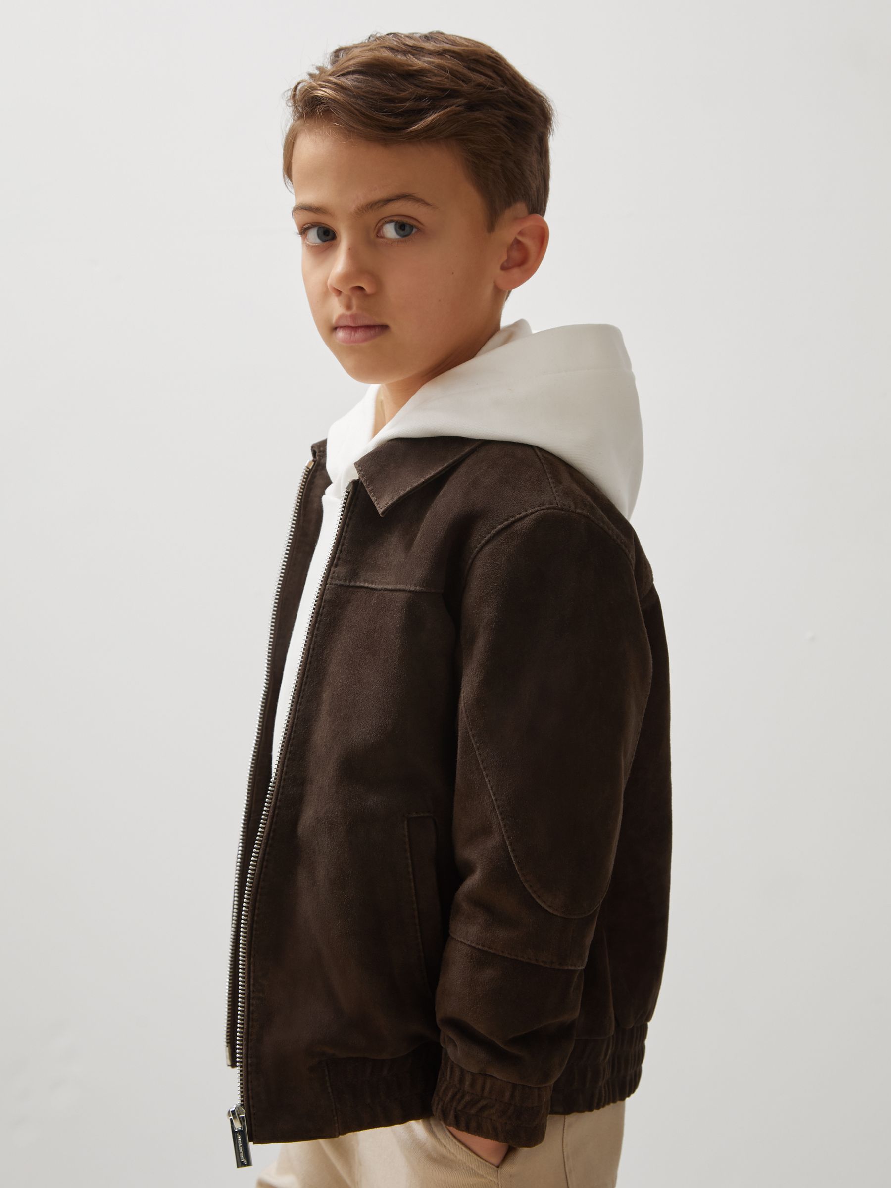 13-14 yrs Unisex Fit McLaren F1 Team Suede Bomber Jacket in Distressed Brown - Image 2 of 7