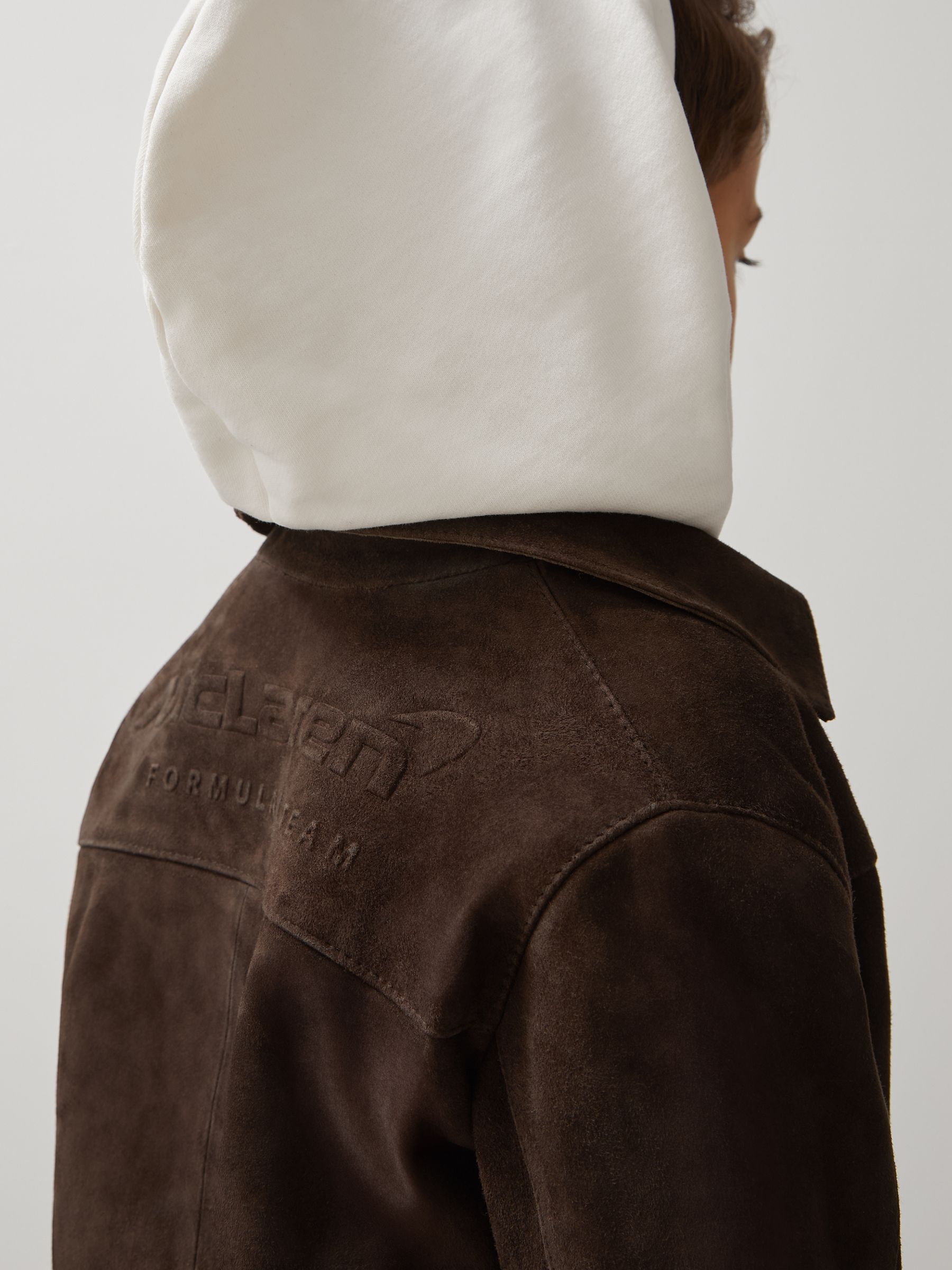 13-14 yrs Unisex Fit McLaren F1 Team Suede Bomber Jacket in Distressed Brown - Image 5 of 7