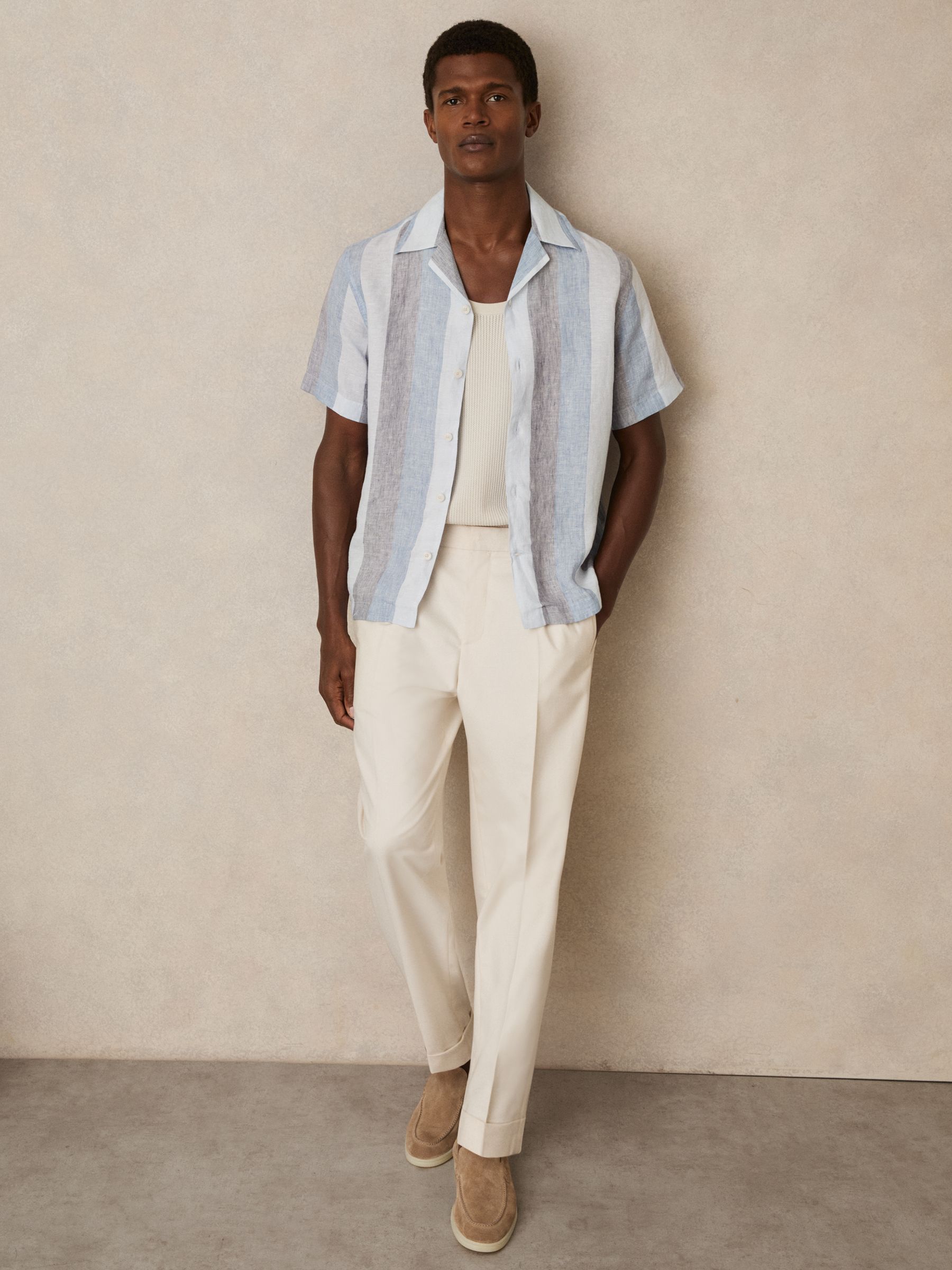 Stripe Cuban Collar Shirt in Wide Stripe Blue Multi - Image 3 of 6