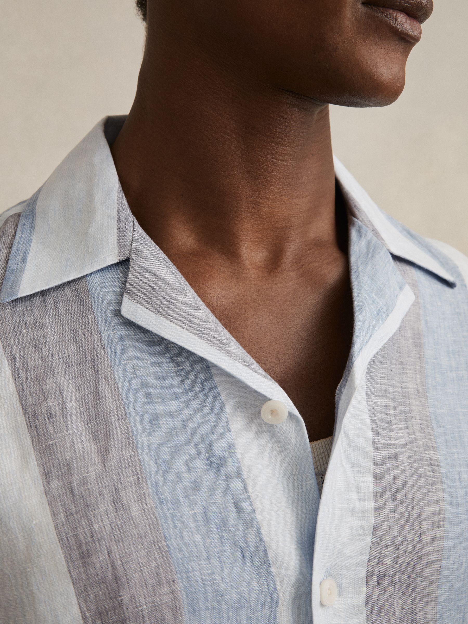 Stripe Cuban Collar Shirt in Wide Stripe Blue Multi - Image 4 of 6