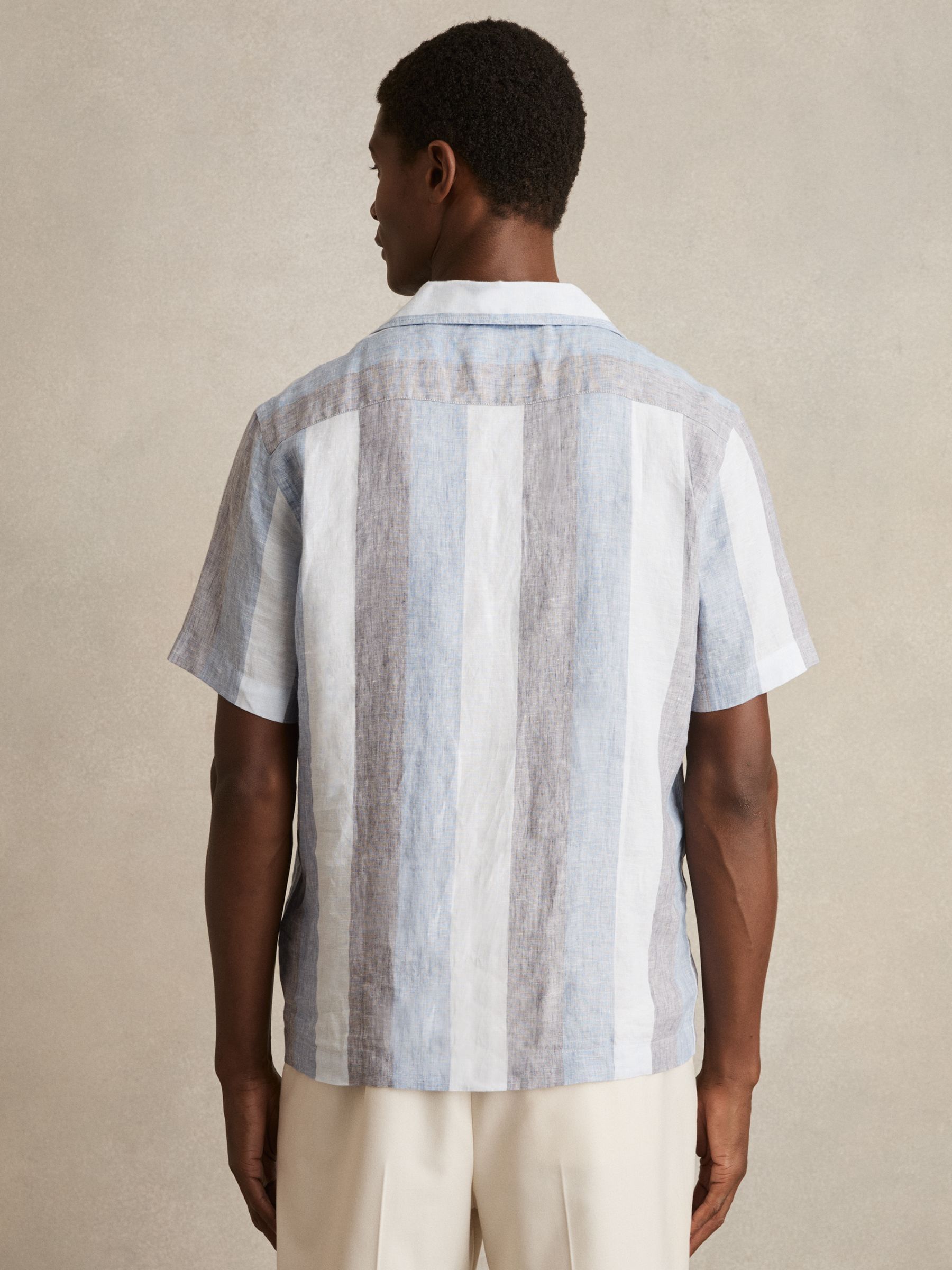 Stripe Cuban Collar Shirt in Wide Stripe Blue Multi - Image 5 of 6
