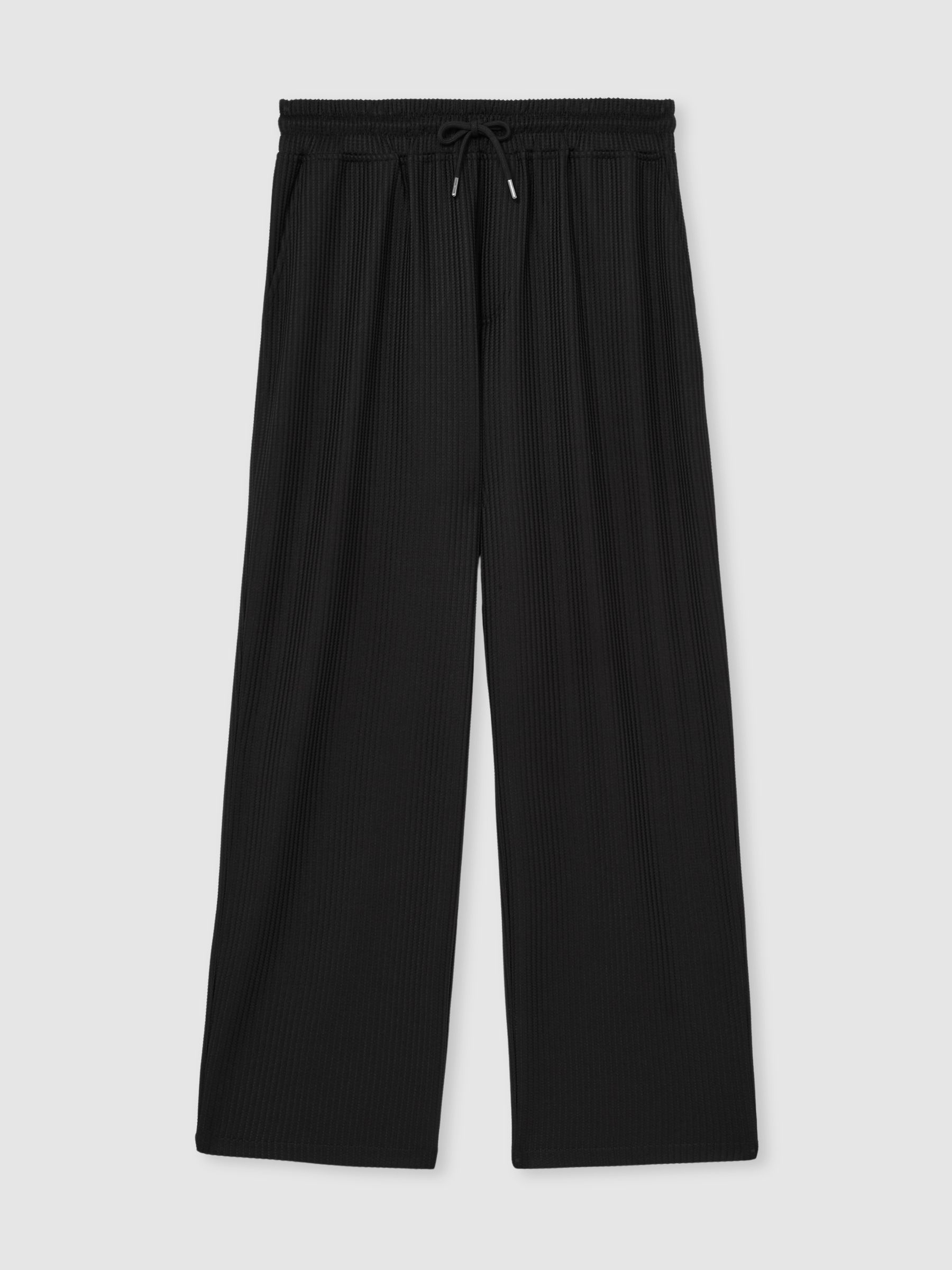 Textured-Knit Tapered Trousers in Black - Image 2 of 6