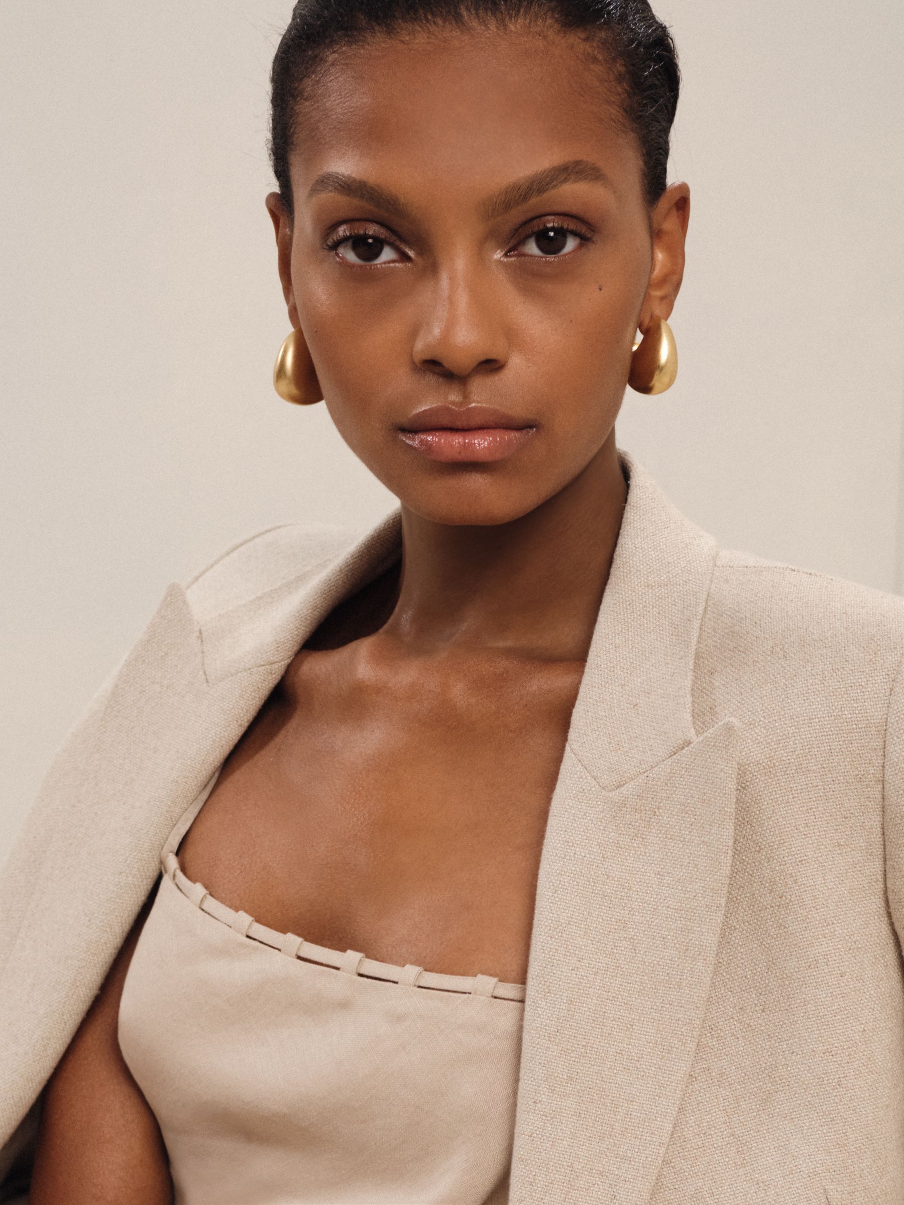 Linen Double-Strap Slip Dress in Neutral - Image 3 of 6