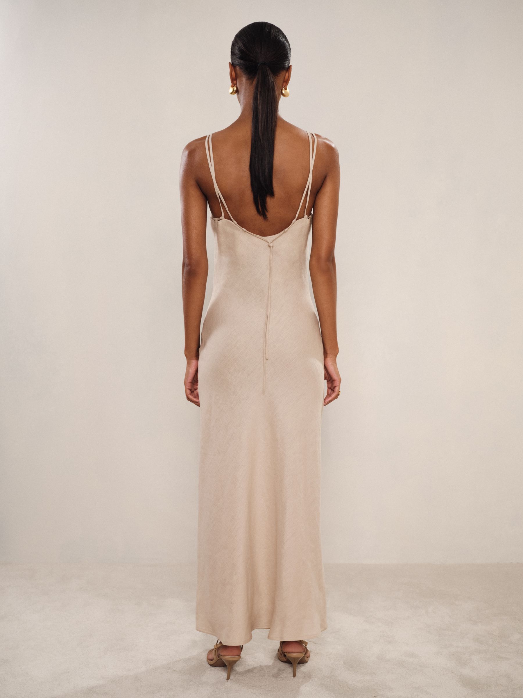 Linen Double-Strap Slip Dress in Neutral - Image 4 of 6