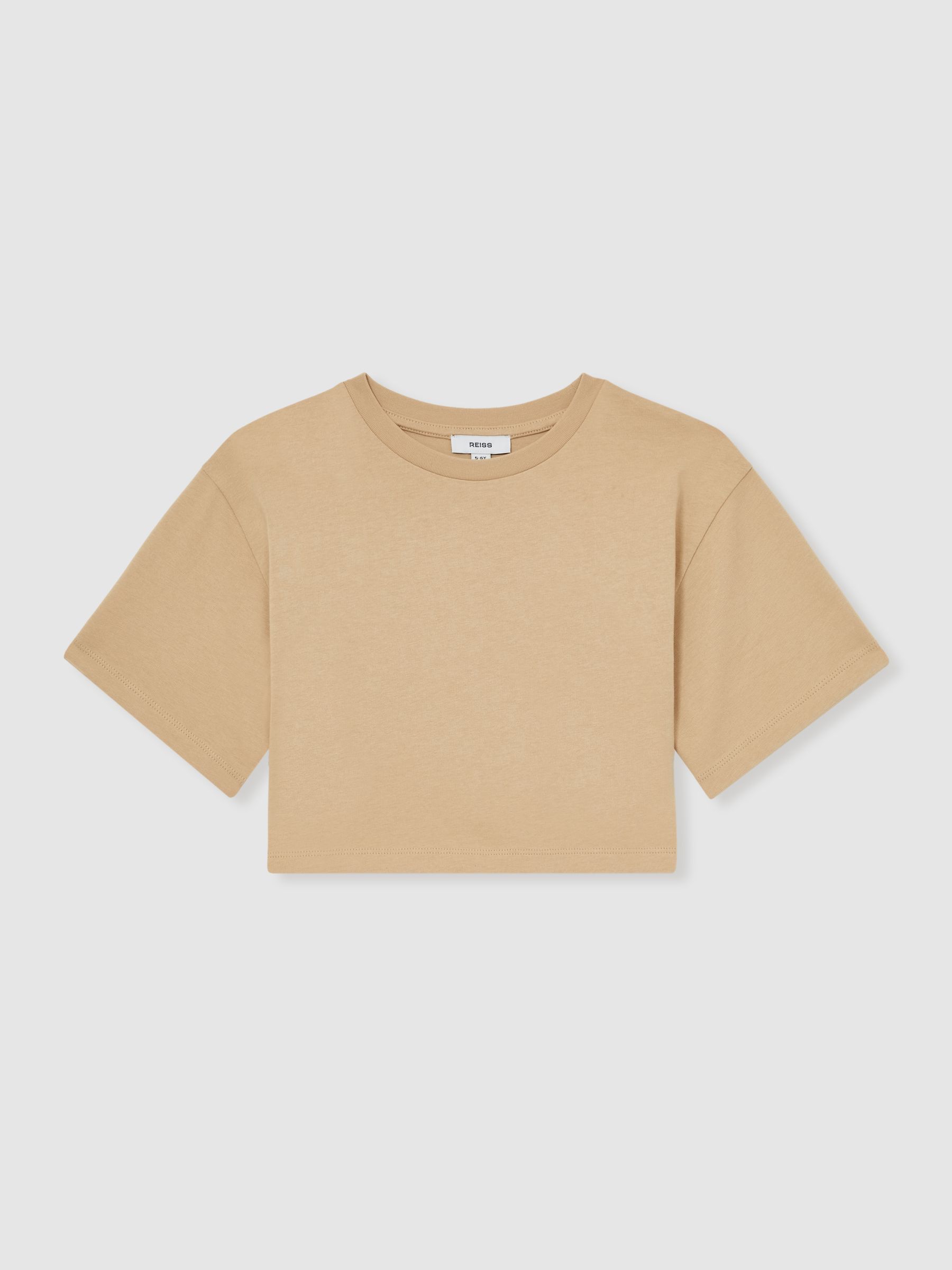 9-13 yrs Cotton Cropped Oversize T-Shirt in Sand - Image 2 of 4