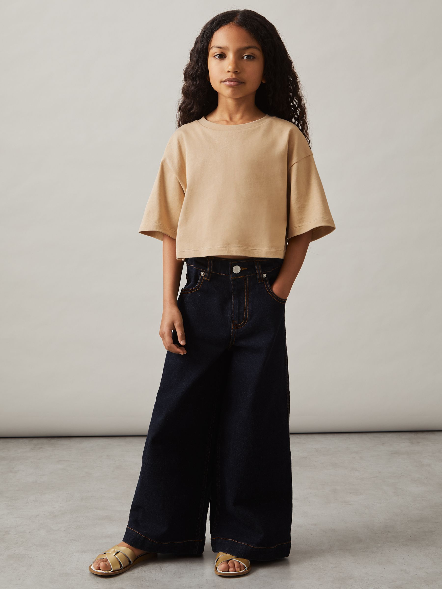 4-9 yrs Cotton Cropped Oversize T-Shirt in Sand - Image 1 of 5