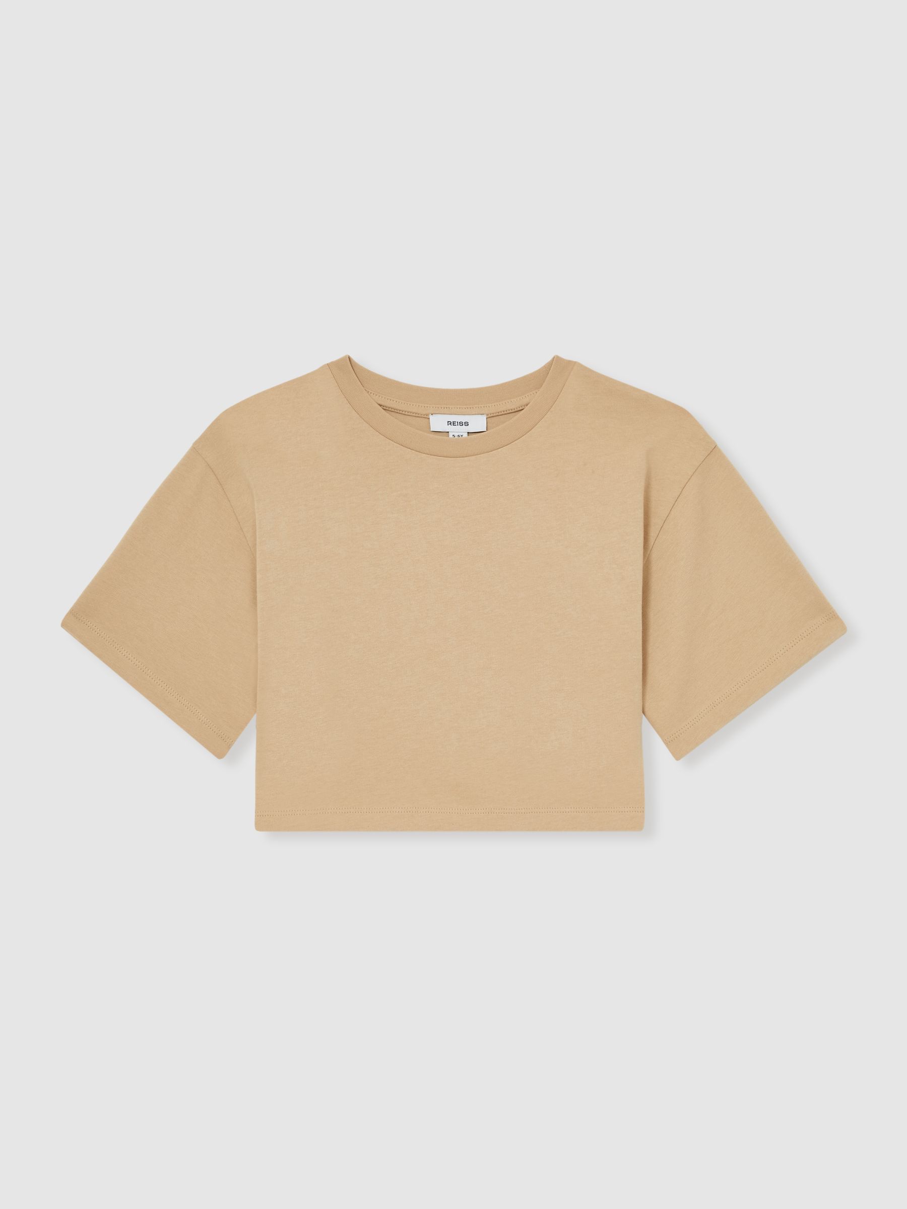 4-9 yrs Cotton Cropped Oversize T-Shirt in Sand - Image 2 of 5