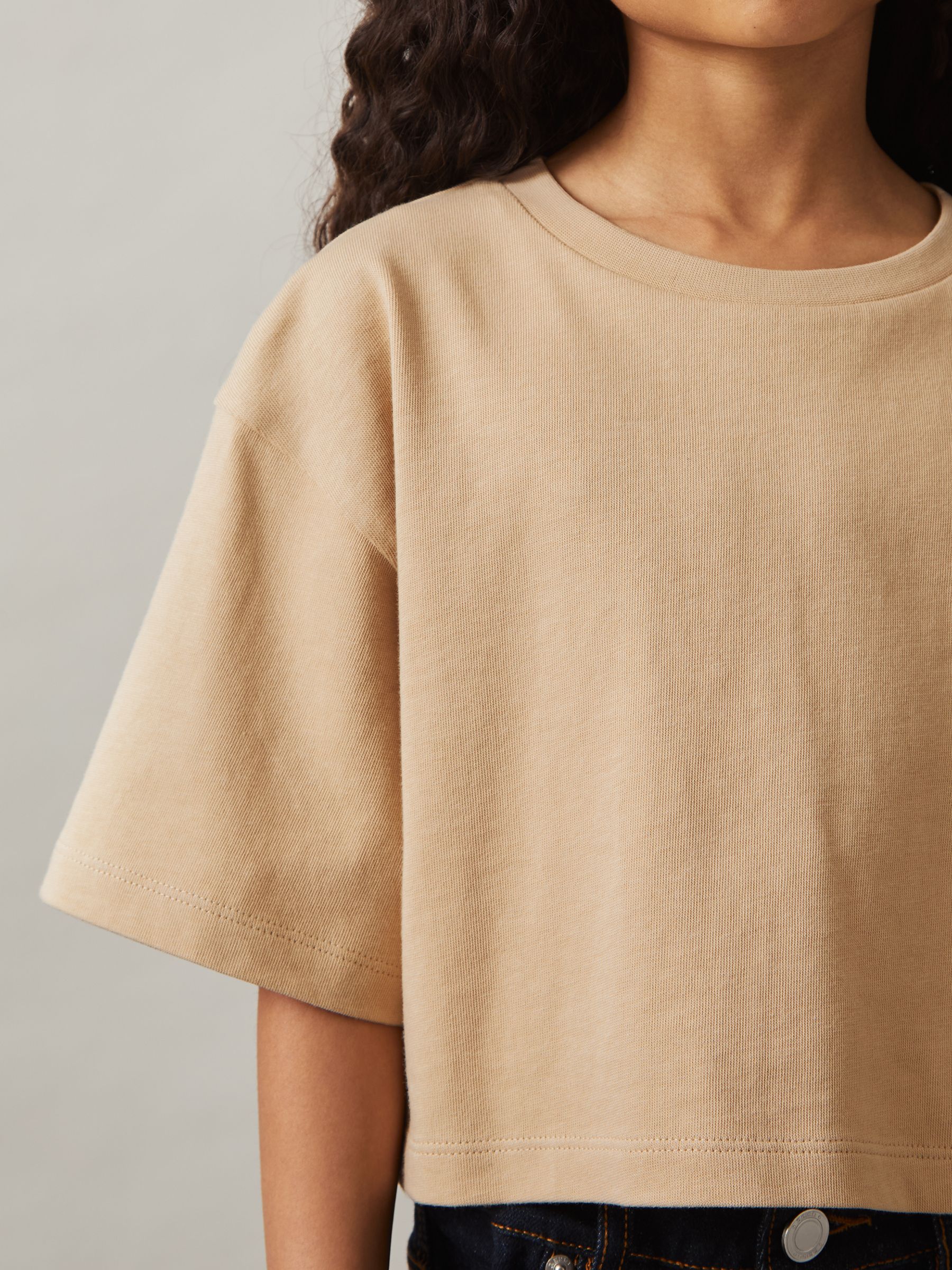 4-9 yrs Cotton Cropped Oversize T-Shirt in Sand - Image 4 of 5