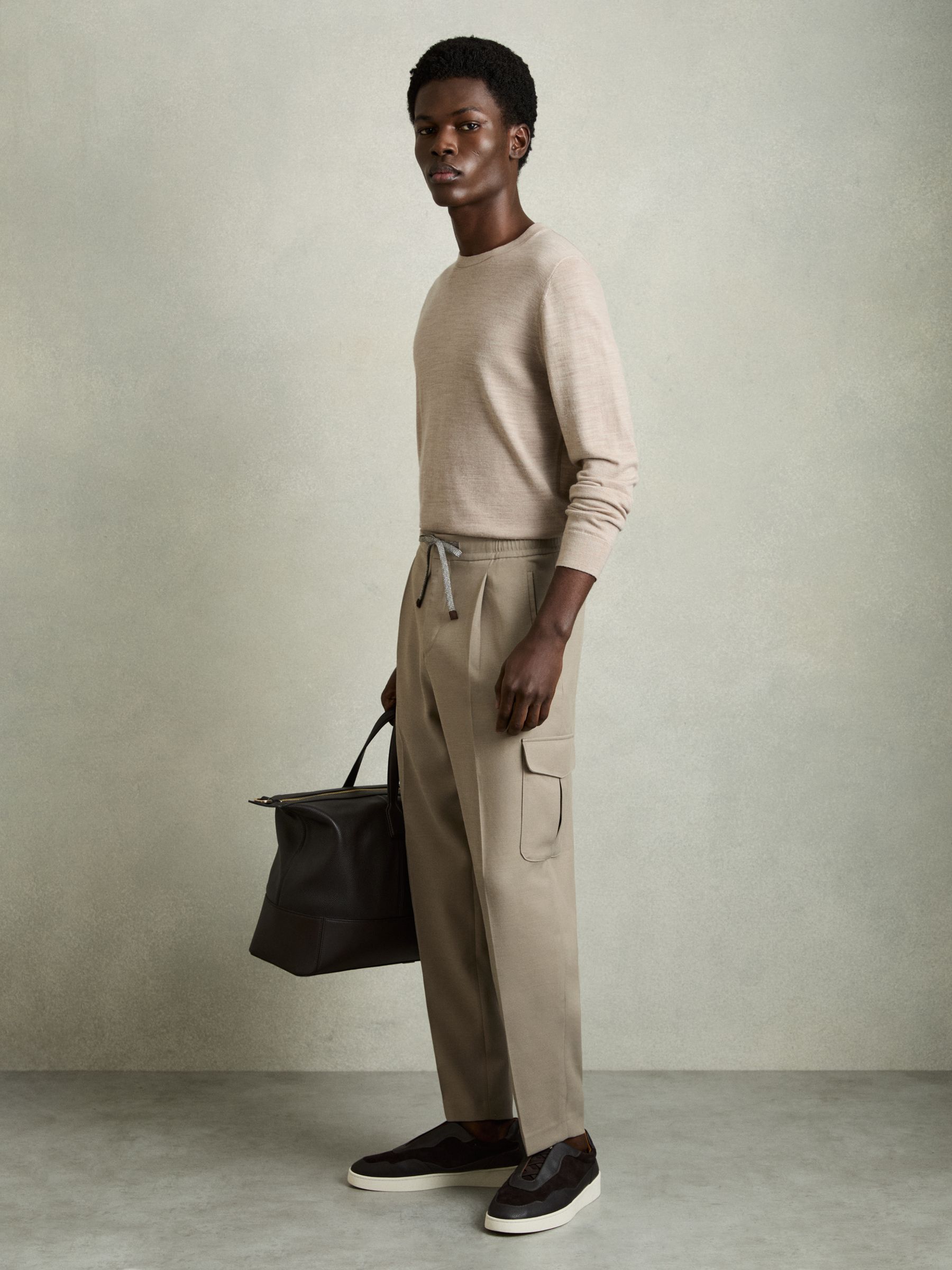 Relaxed Drawstring Cargo Trousers in Sage Green - Image 1 of 6 Relaxed Drawstring Cargo Trousers in Sage Green - Image 1 of 6