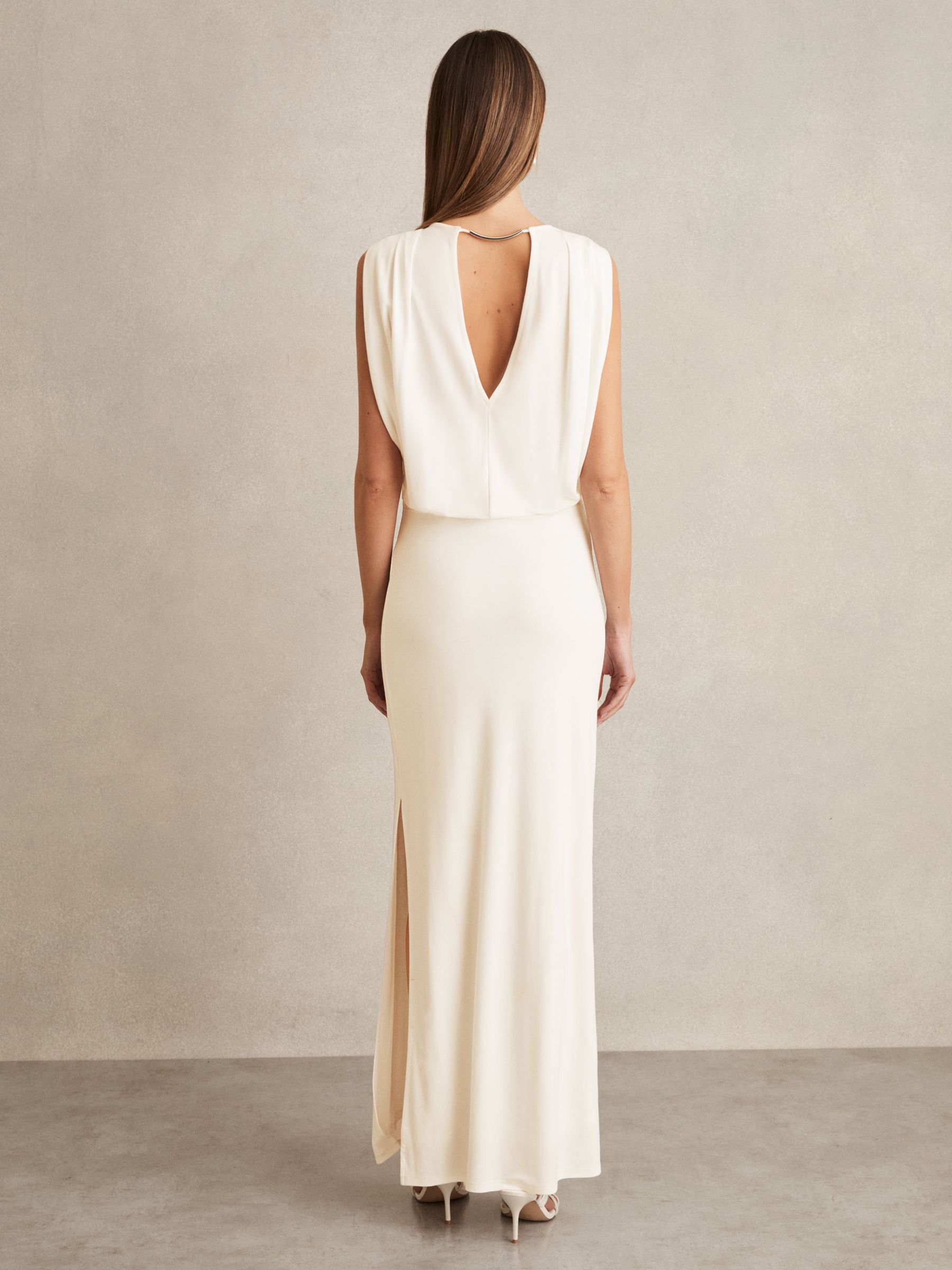 Jersey Draped Bodycon Maxi Dress in Ivory - Image 4 of 6
