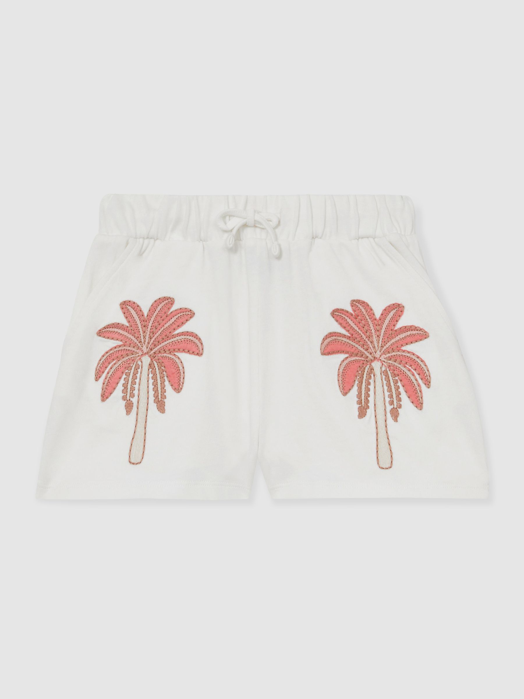 13-14 yrs Cotton Palm Tree Drawstring Shorts in Ivory - Image 1 of 4