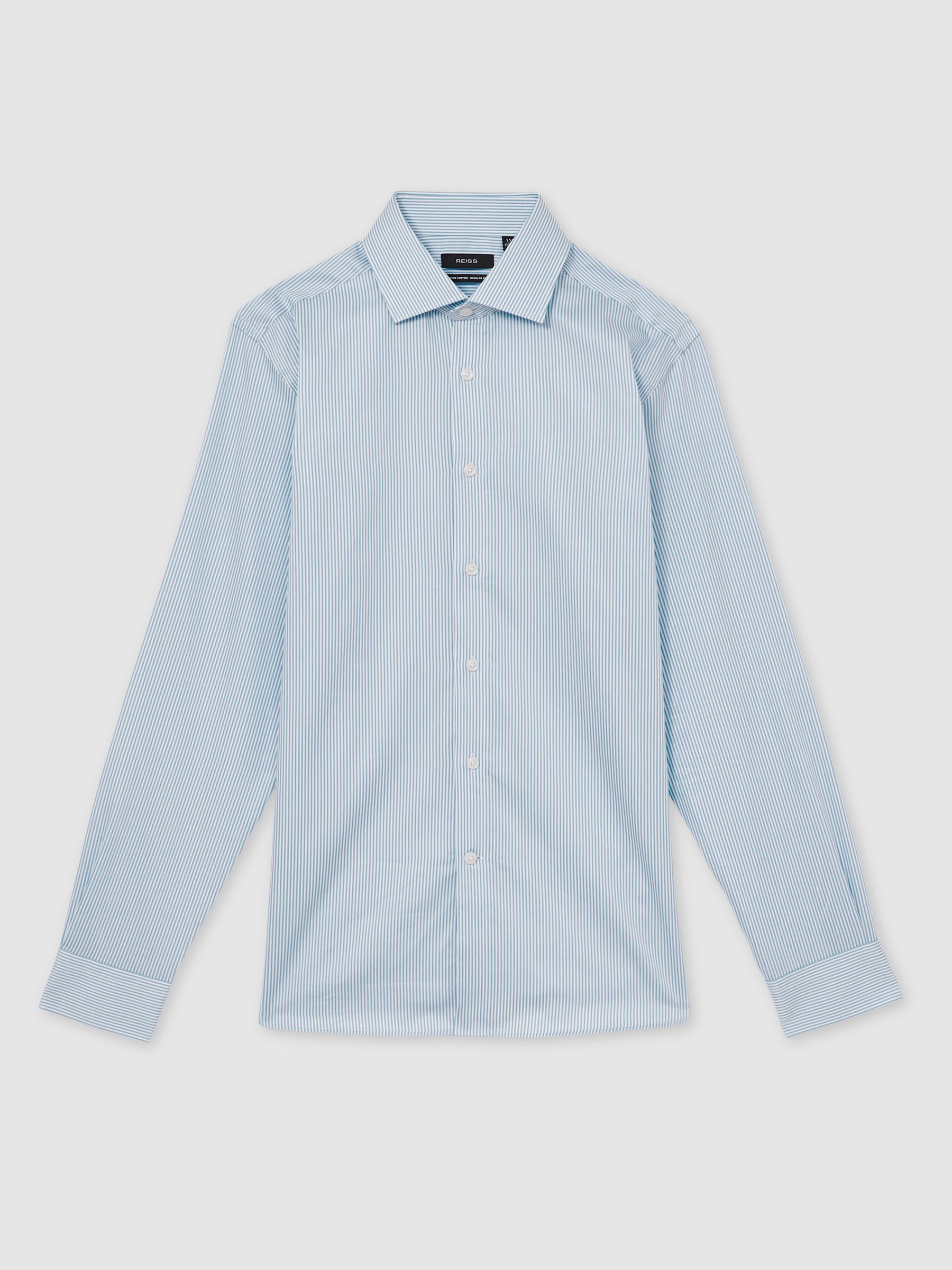 Cotton-Satin Bengal-Stripe Shirt in Blue Stripe - Image 2 of 7