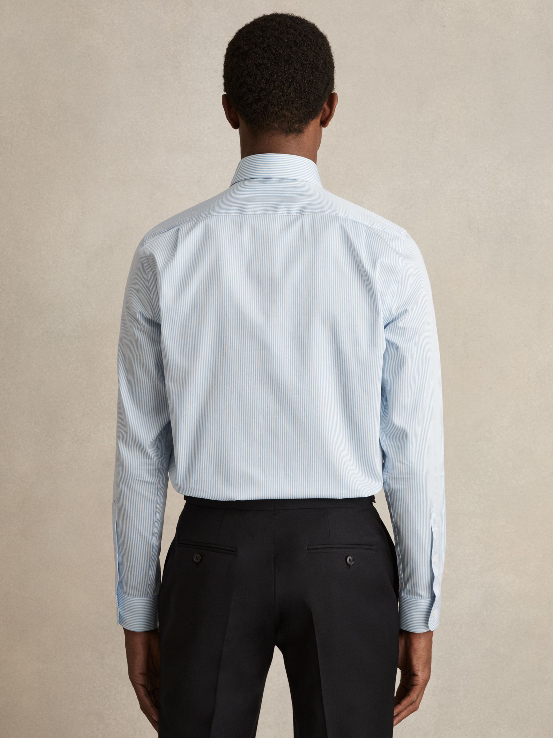 Cotton-Satin Bengal-Stripe Shirt in Blue Stripe - Image 6 of 7