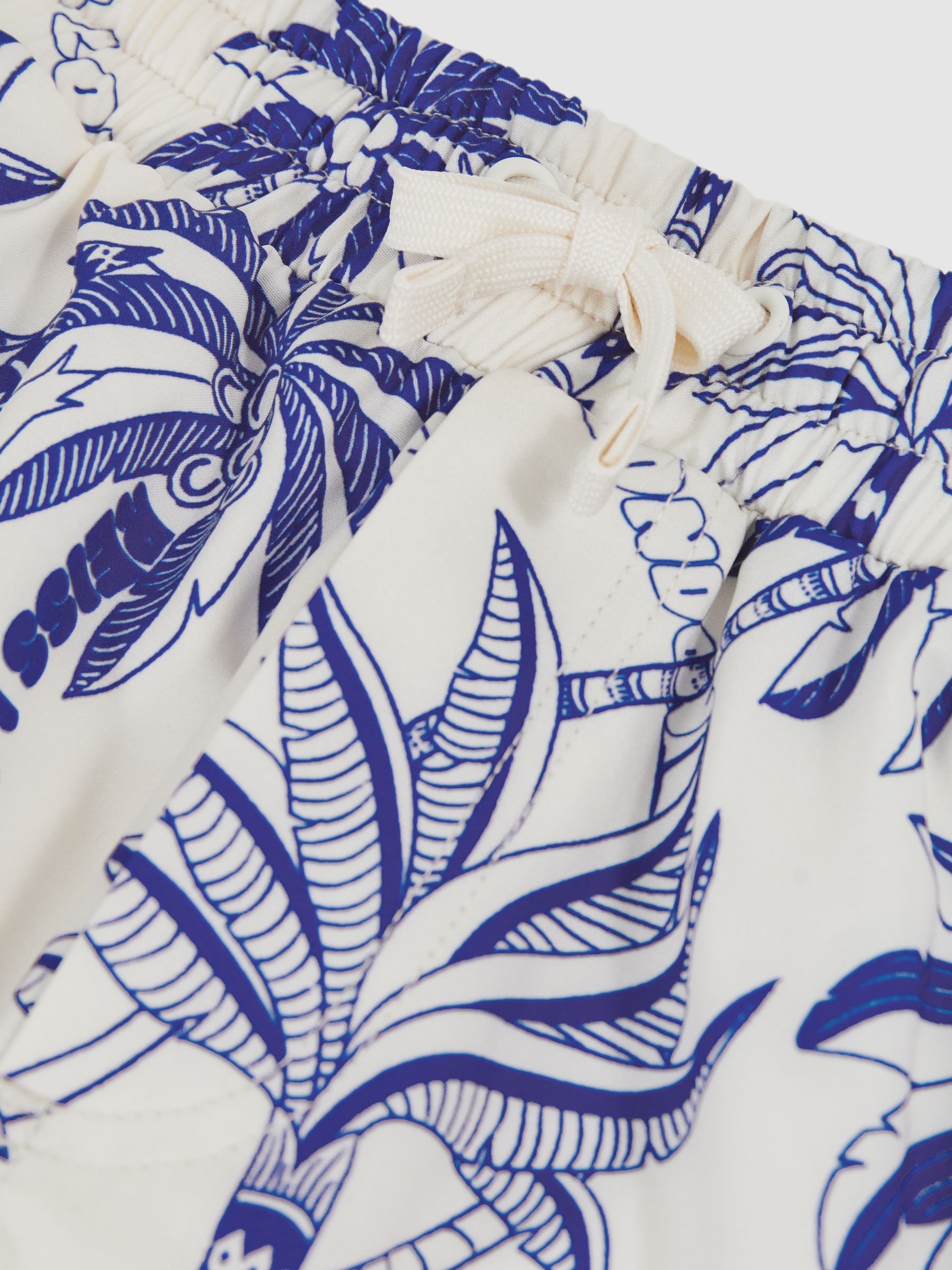 9-13 yrs Palm-Print Swim Shorts in White/French Blue - Image 4 of 4