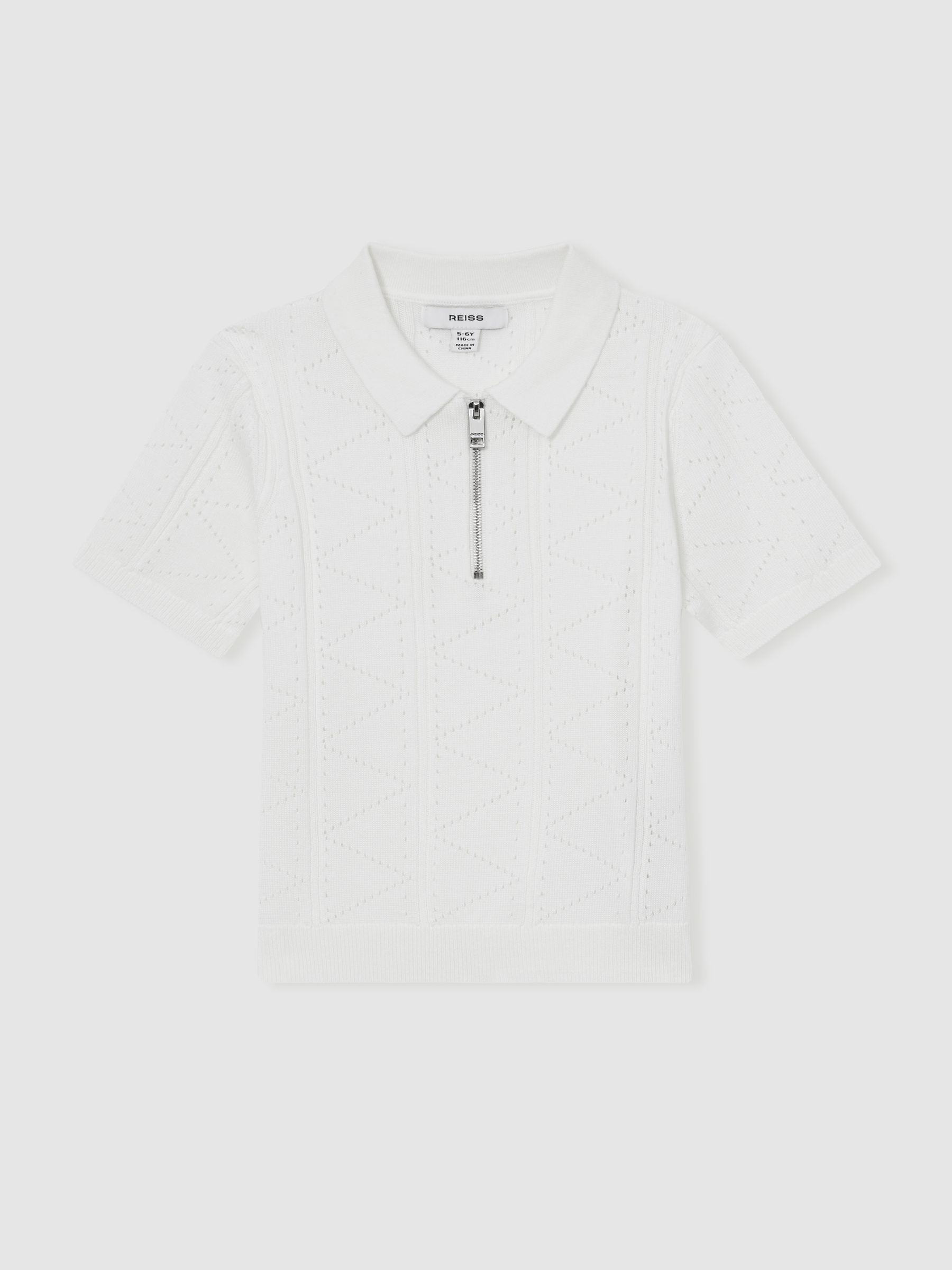 Half-Zip Pointelle Polo Shirt in Off White - Image 2 of 4