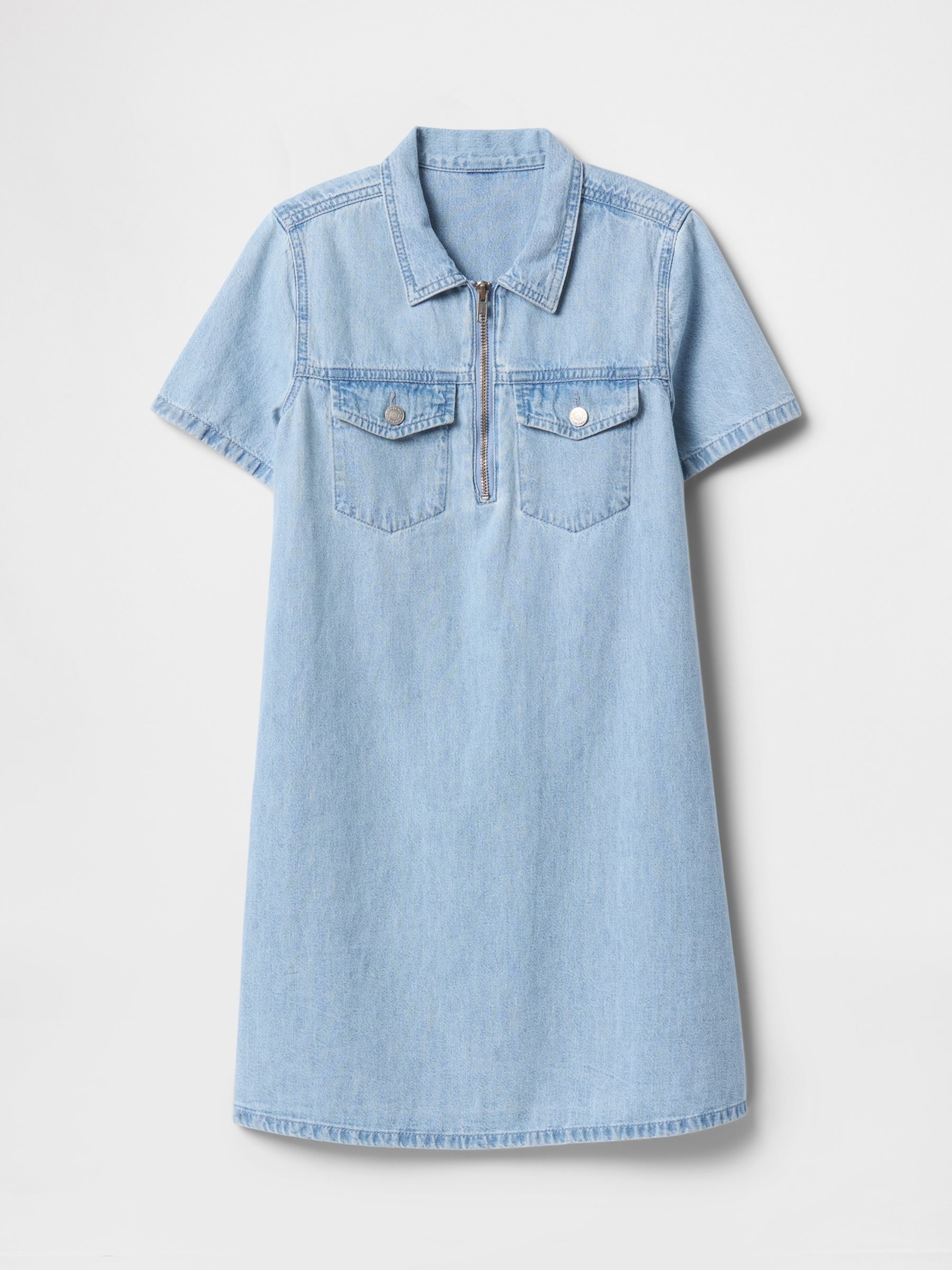 Blue Denim Pocket Quarter Zip Dress (4-13yrs) - Image 3 of 4