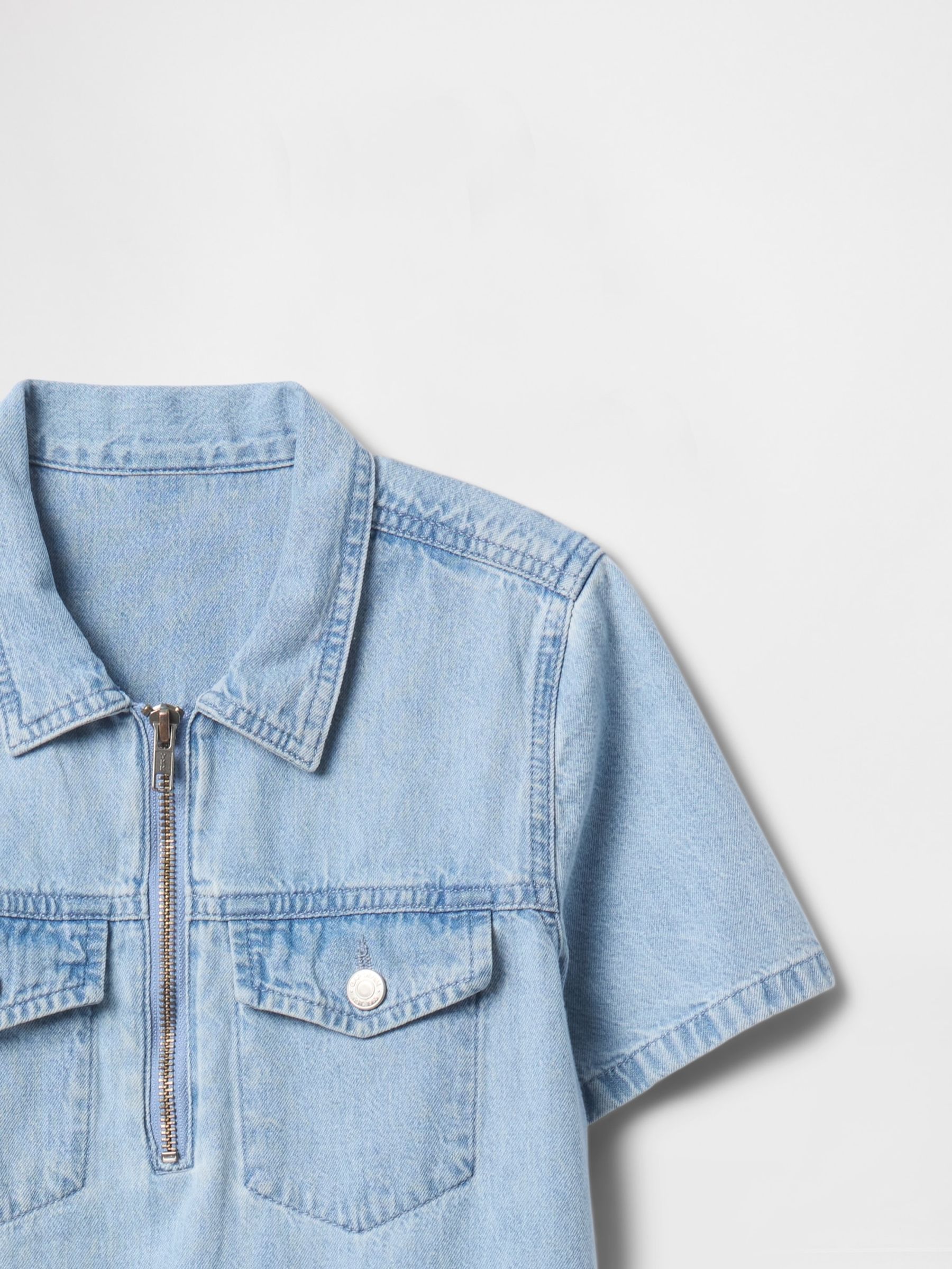 Blue Denim Pocket Quarter Zip Dress (4-13yrs) - Image 4 of 4