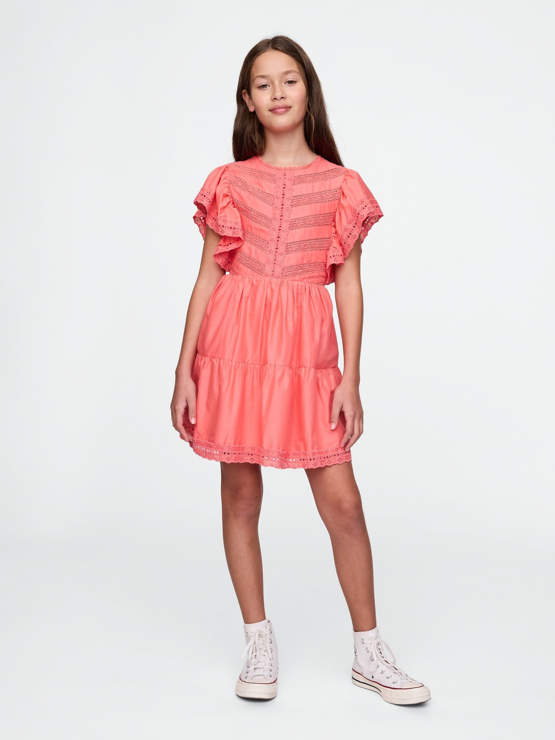 Orange Cotton Lace Tiered Ruffle Dress (4-13yrs) - Image 1 of 4