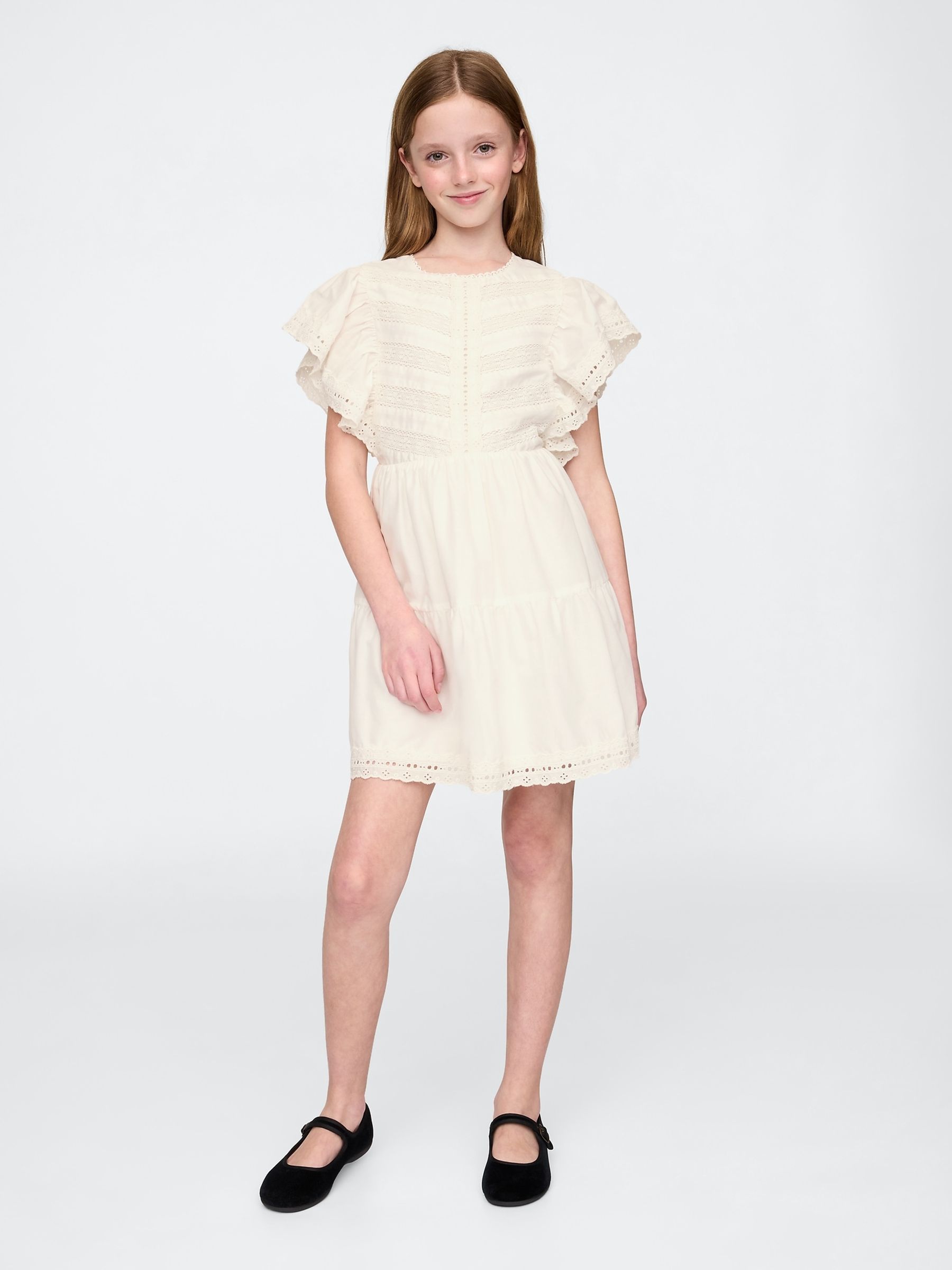 Off White Cotton Lace Tiered Ruffle Dress (4-13yrs) Gap