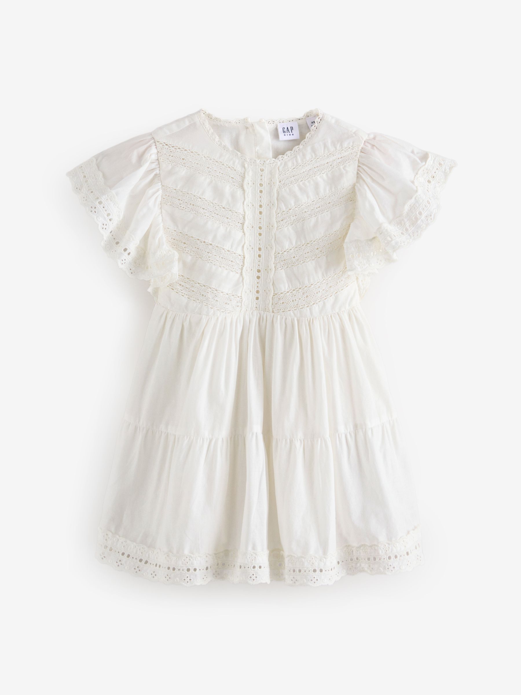Off White Cotton Lace Tiered Ruffle Dress (4-13yrs) - Image 4 of 6