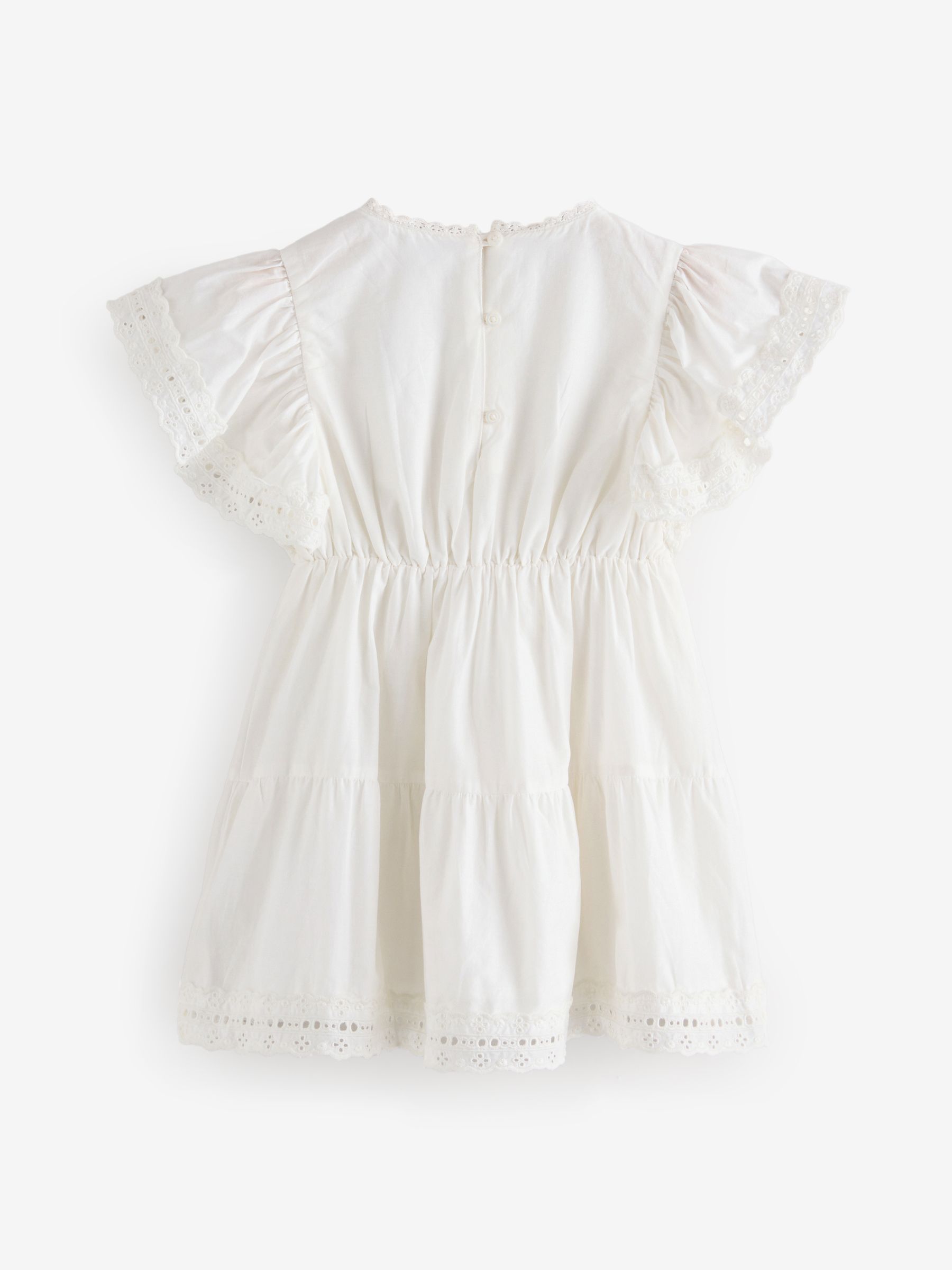 Off White Cotton Lace Tiered Ruffle Dress (4-13yrs) - Image 5 of 6