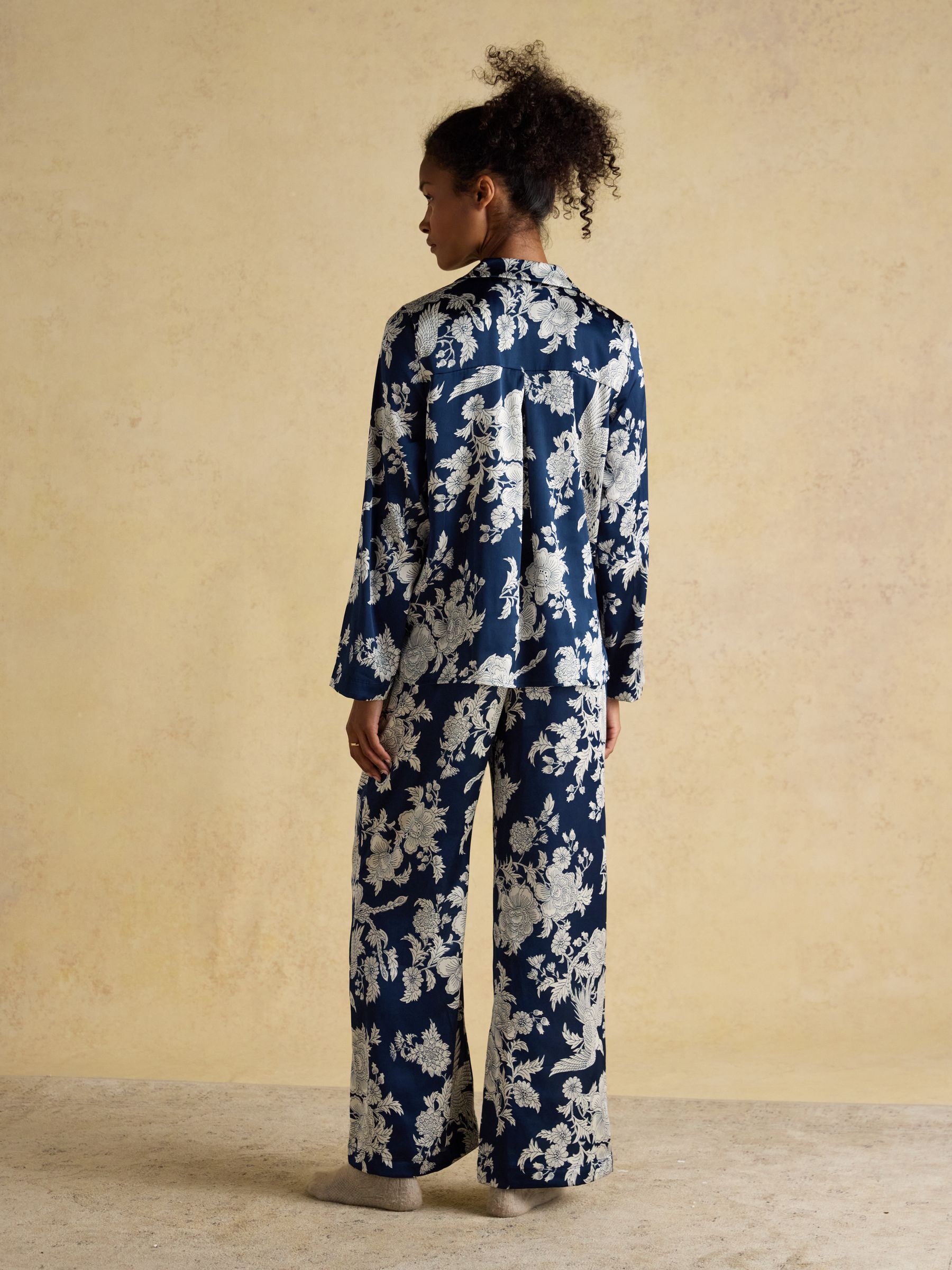 Bonnie Navy Floral Satin Long Sleeve Pyjama Set - Image 2 of 5