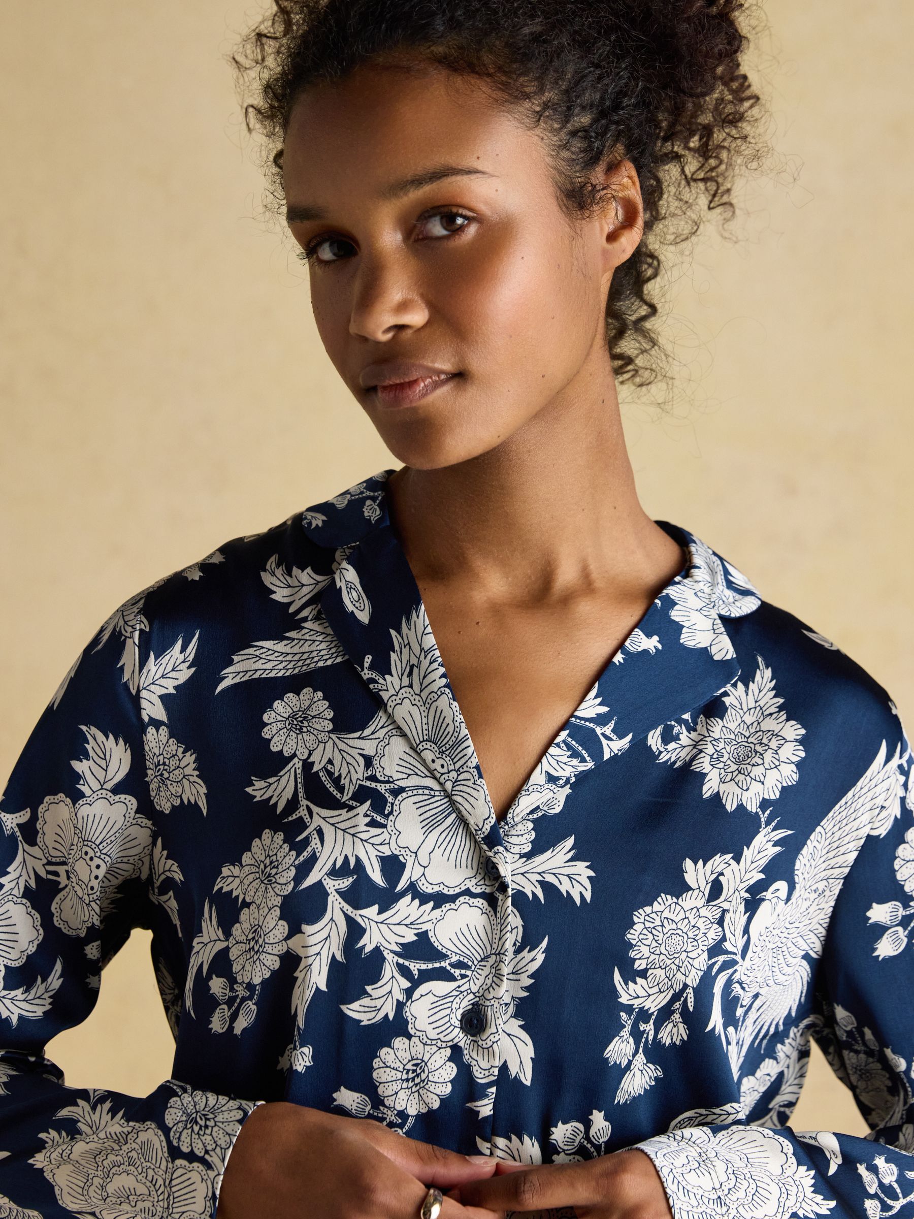 Bonnie Navy Floral Satin Long Sleeve Pyjama Set - Image 4 of 5