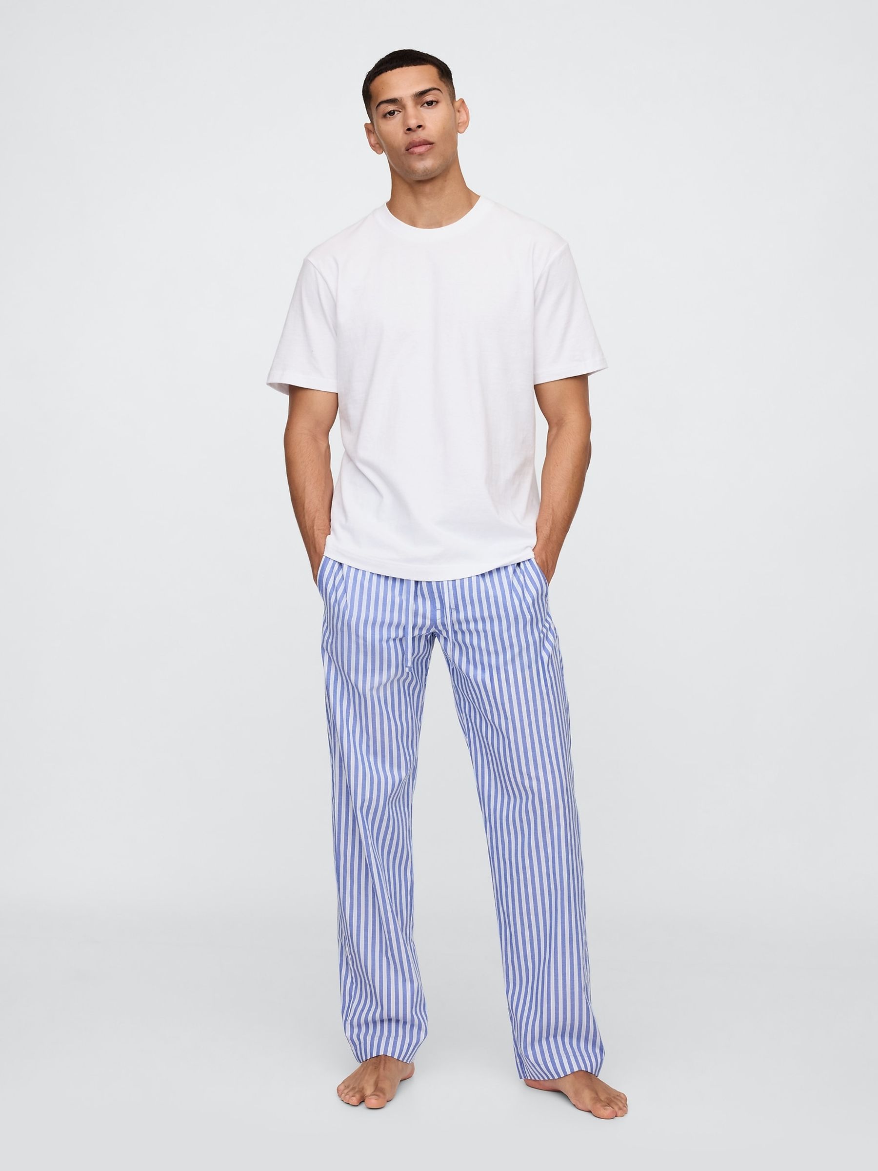 Blue Stripe Cotton Poplin Pyjama Bottoms - Image 1 of 4