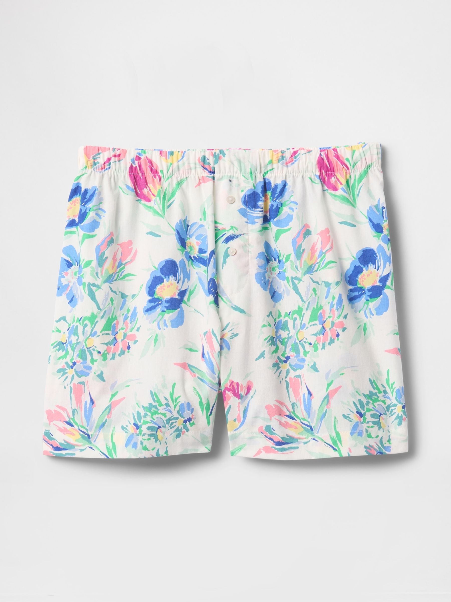 White/Blue Floral Short Cotton Poplin Pyjama Bottoms - Image 3 of 4