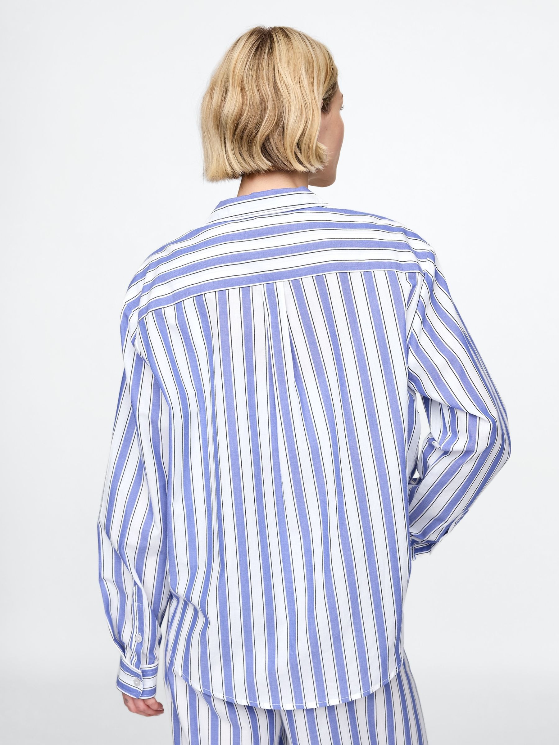 Blue Stripe Long Sleeve Poplin Pyjama Shirt - Image 2 of 4