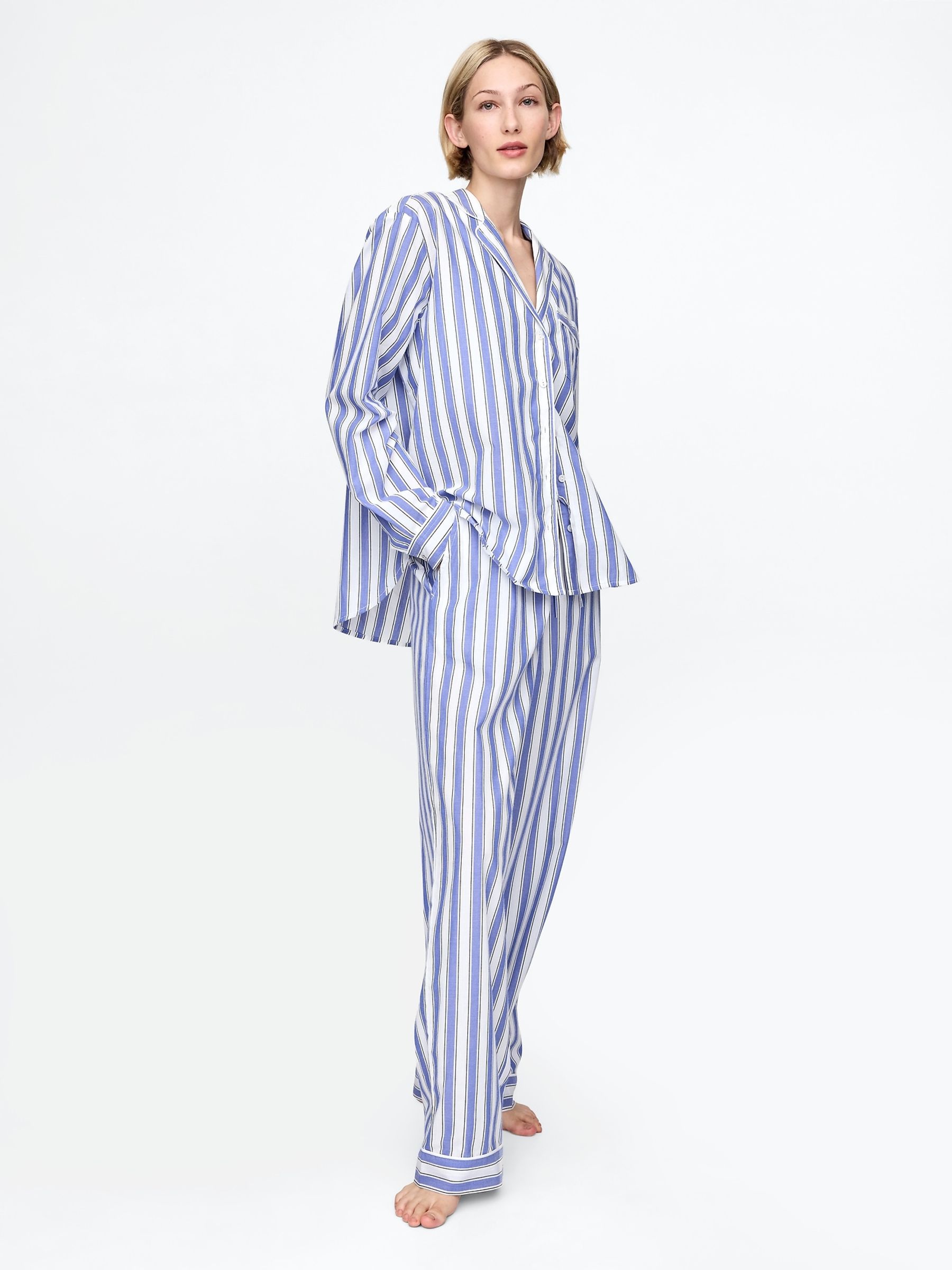 Blue Stripe Long Sleeve Poplin Pyjama Shirt - Image 3 of 4