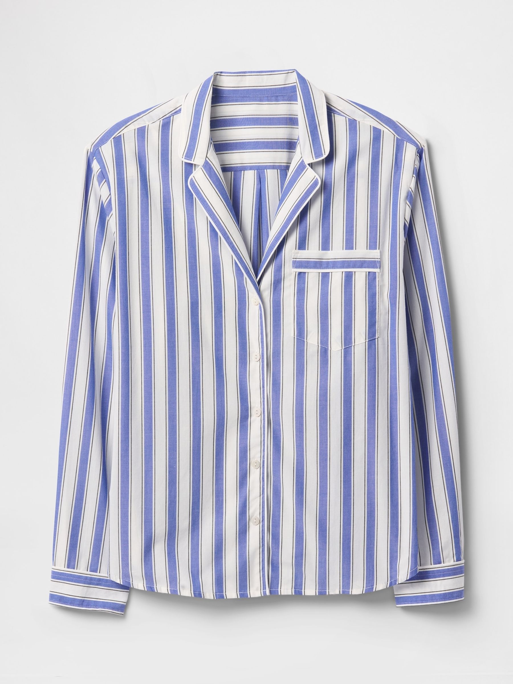 Blue Stripe Long Sleeve Poplin Pyjama Shirt - Image 4 of 4