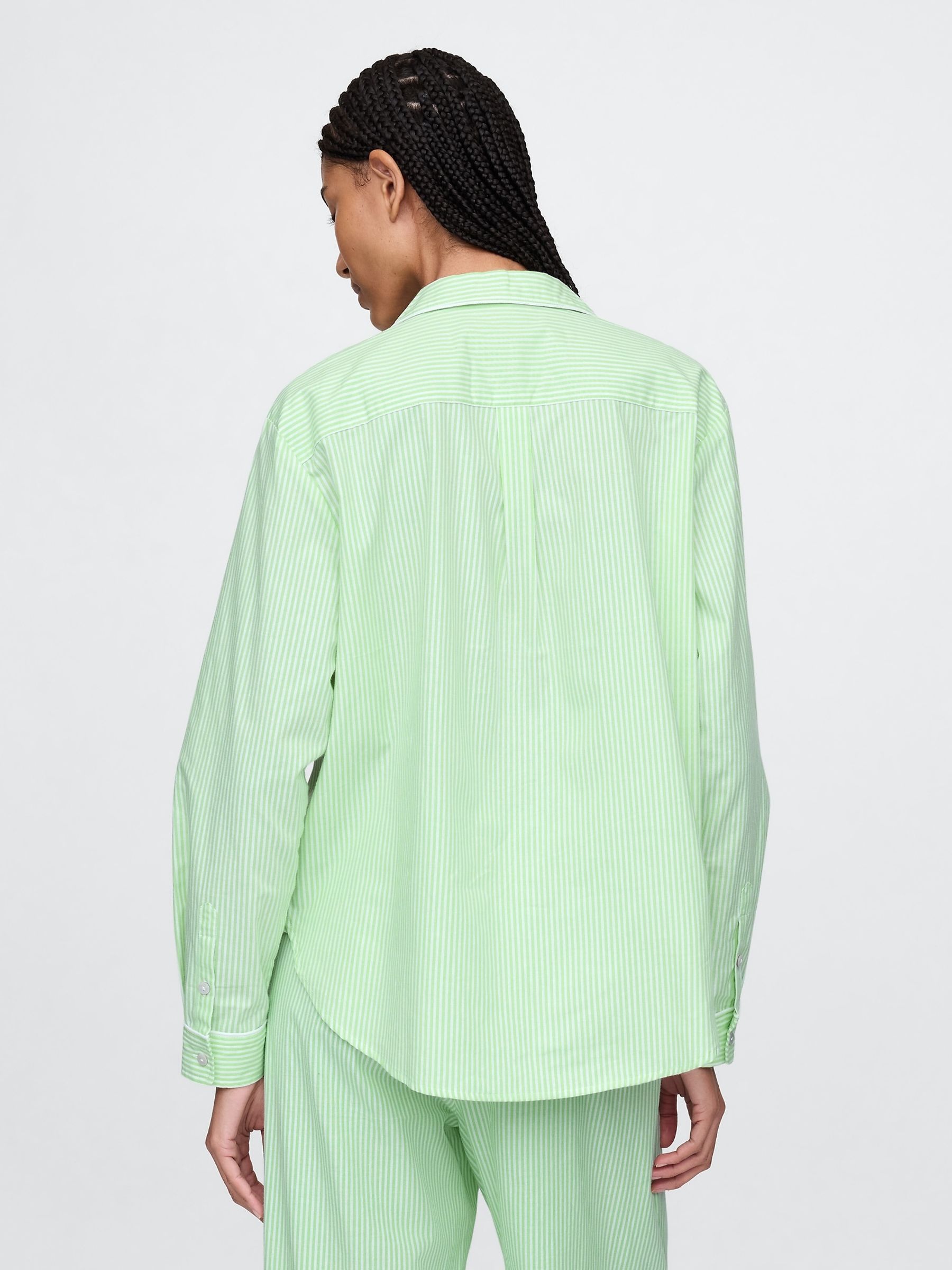 Green Stripe Long Sleeve Poplin Pyjama Shirt - Image 2 of 4