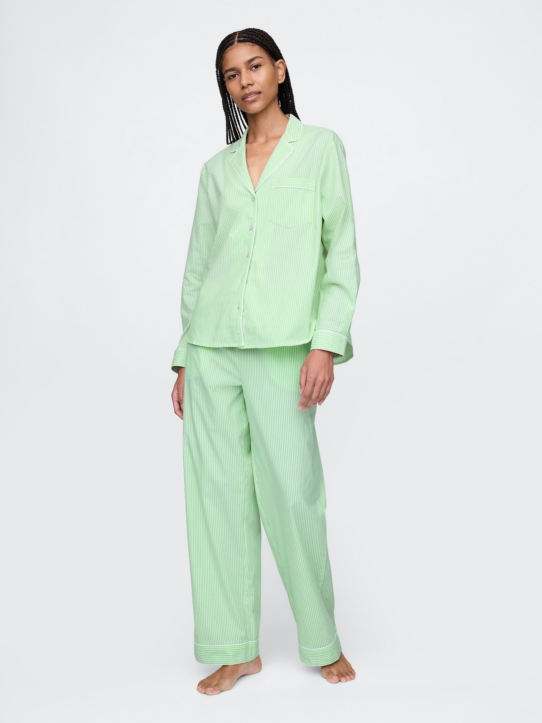 Green Stripe Long Sleeve Poplin Pyjama Shirt - Image 3 of 4