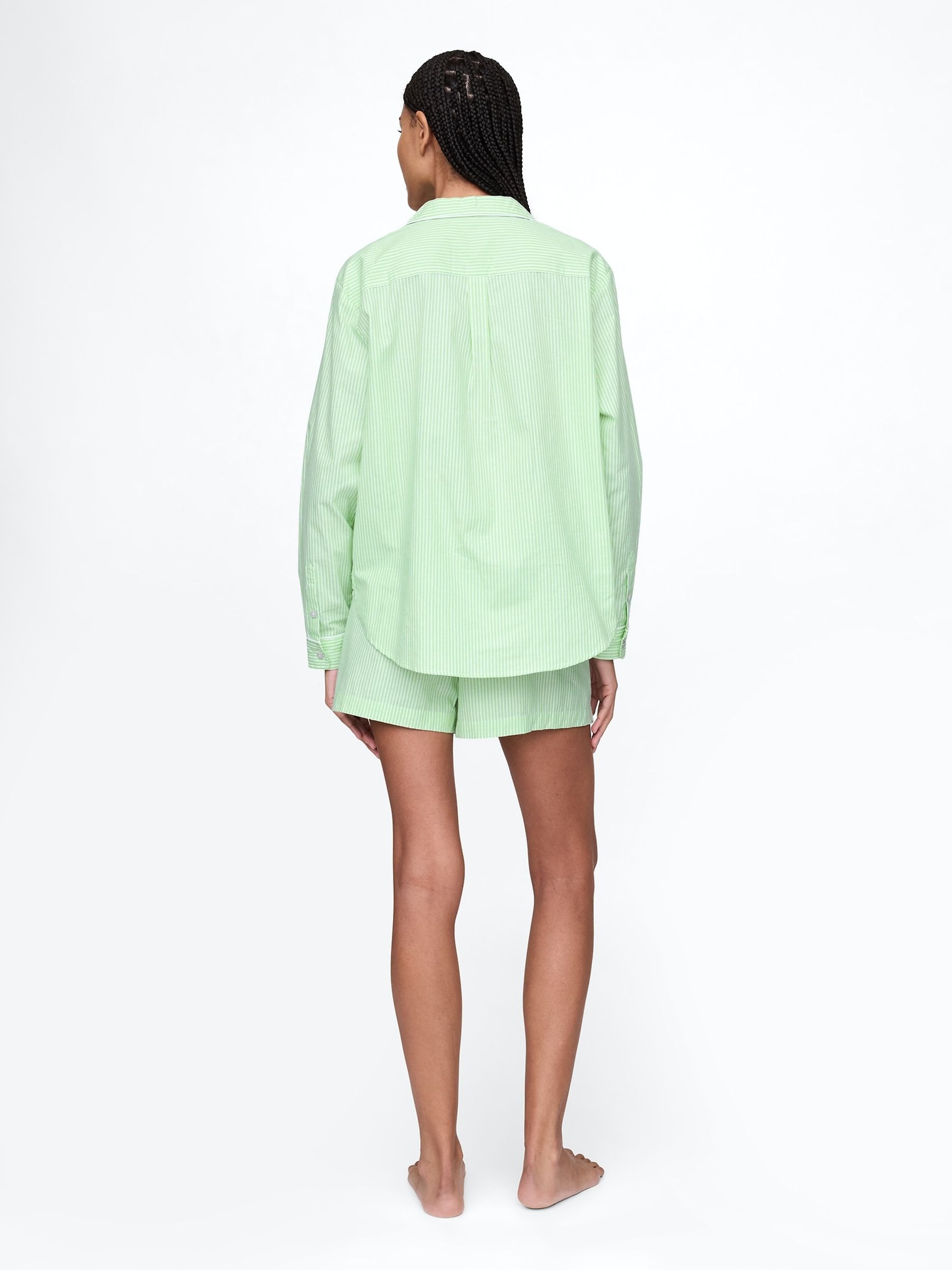 Green Stripe Short Cotton Poplin Pyjama Bottoms - Image 2 of 4