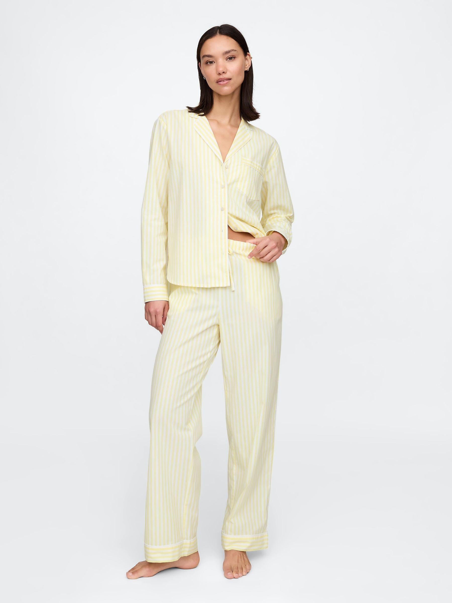 Yellow Stripe Long Sleeve Poplin Pyjama Shirt - Image 3 of 4