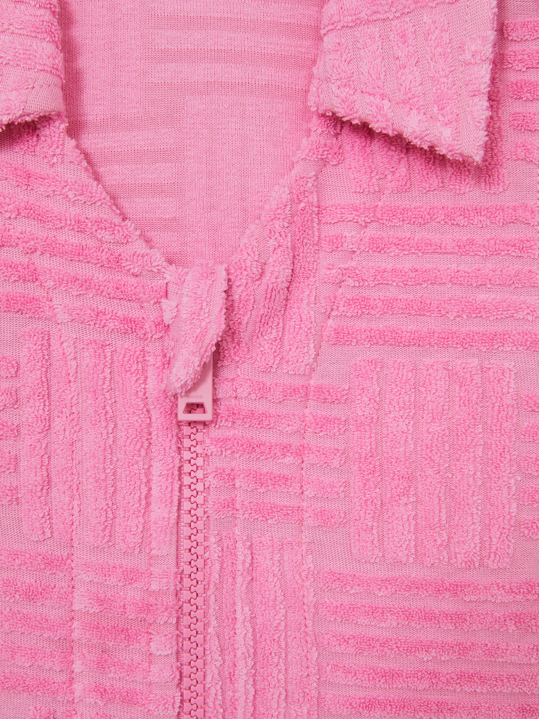 Textured Towelling Zip-Through Dress in Pink - Image 5 of 5